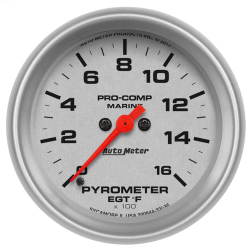 Pyrometer AutoMeter 200844-33 Gauge, 2 5/8", 0-1,600ºf, Marine Silver