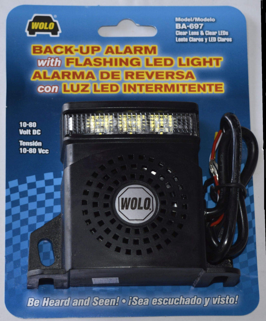 Wolo Back-Up Alarm BA-697 - 97 Decibels with Four Flashing 1-watt LEDs. Operating Voltage 12-36-volts. IP67