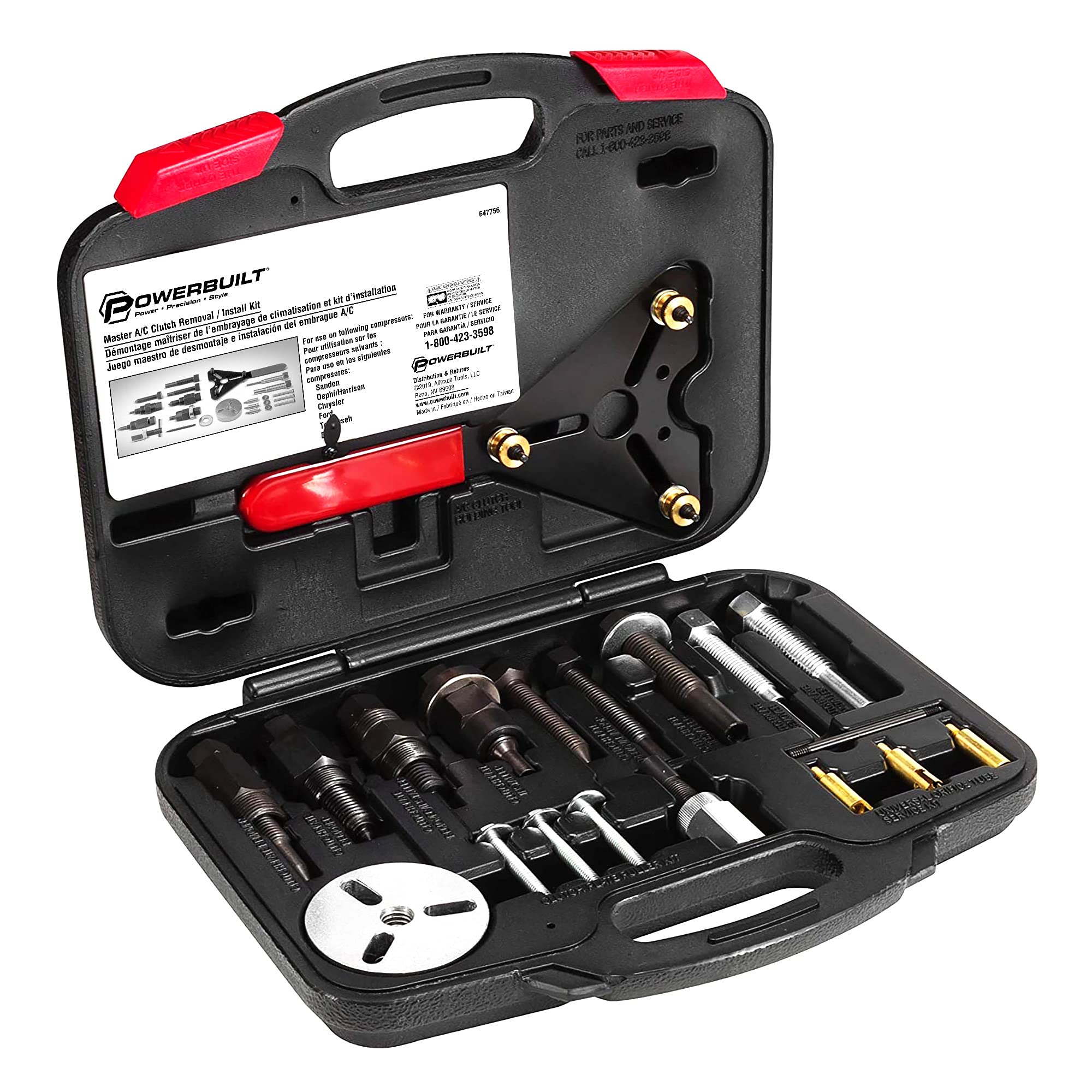 Powerbuilt AC Clutch Removal & Installation Master Tool Kit, Service Automotive AC Compressor Clutches, Holding Tool, Installer, Remover - 647756, Black, 23 Piece