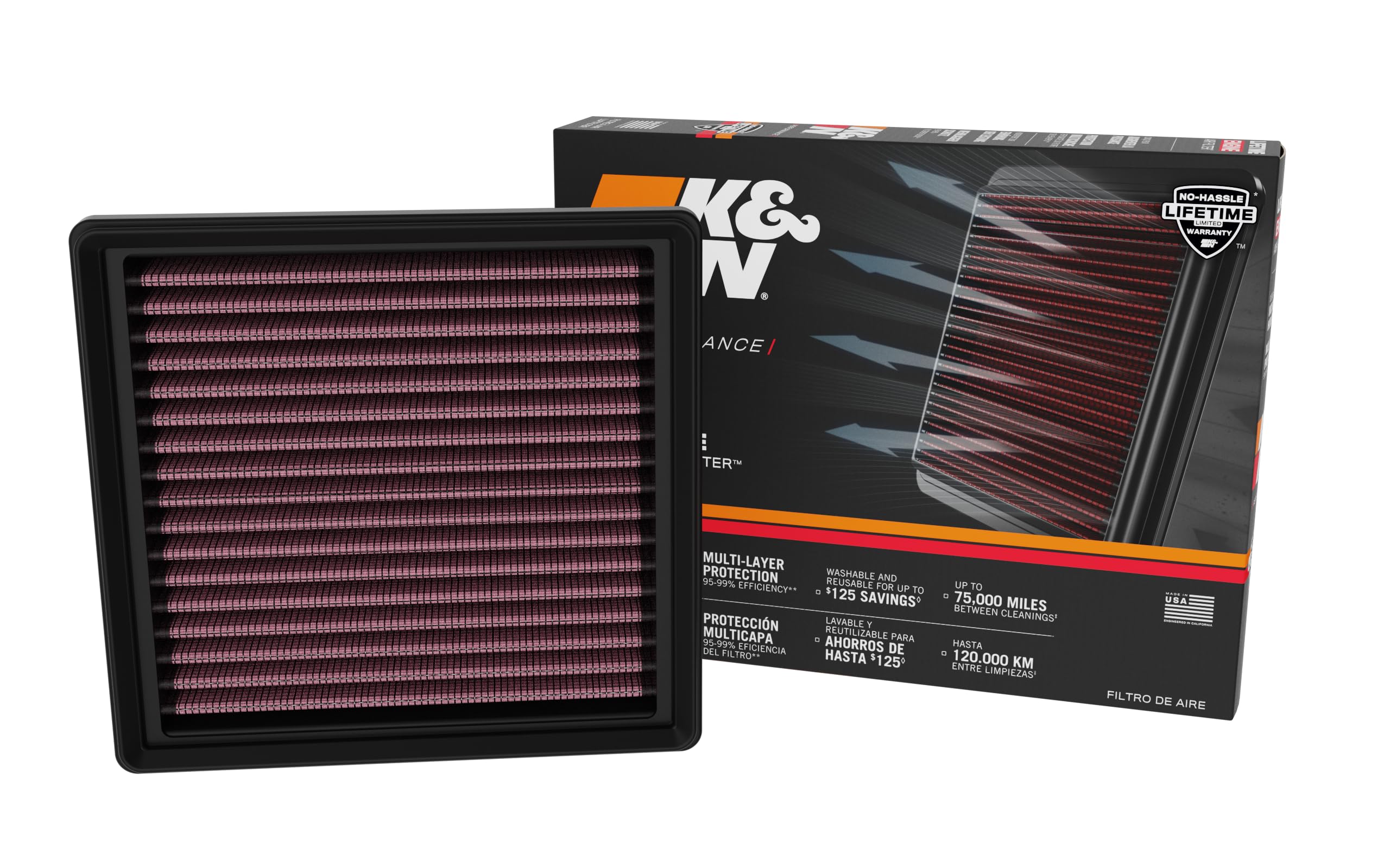 K&N Original High-Flow Lifetime Engine Air Filter: Increase Power & Acceleration, Washable, Premium: Compatible with 2018-2025 Lexus: LC500, LS500, 33-5133