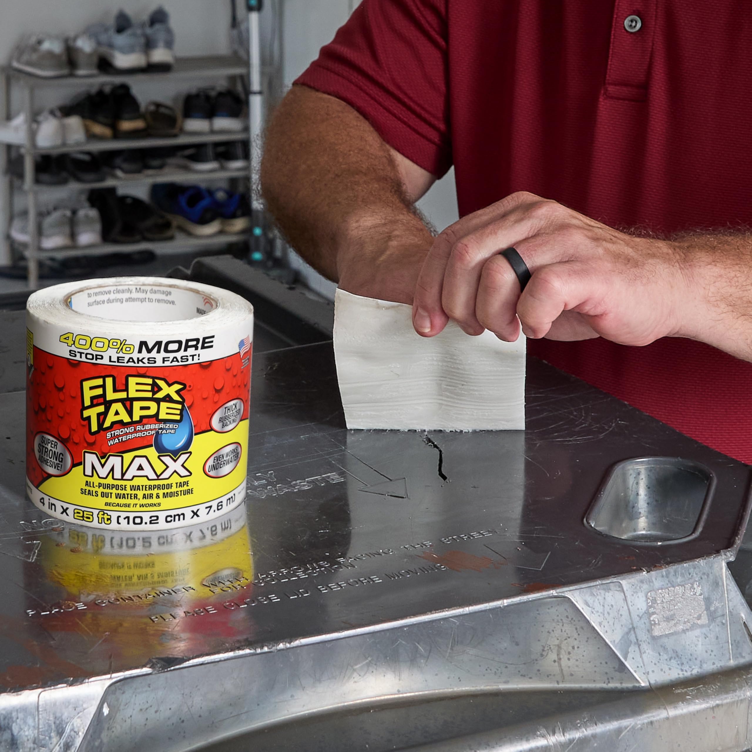 MAX Flex Tape, Original Thick Flexible Rubberized Waterproof Tape - Seal and Patch Leaks, Works Underwater, Indoor Outdoor - Home RV Roof and Pool Repairs, White, 4 in x 25 ft, Pack of 1