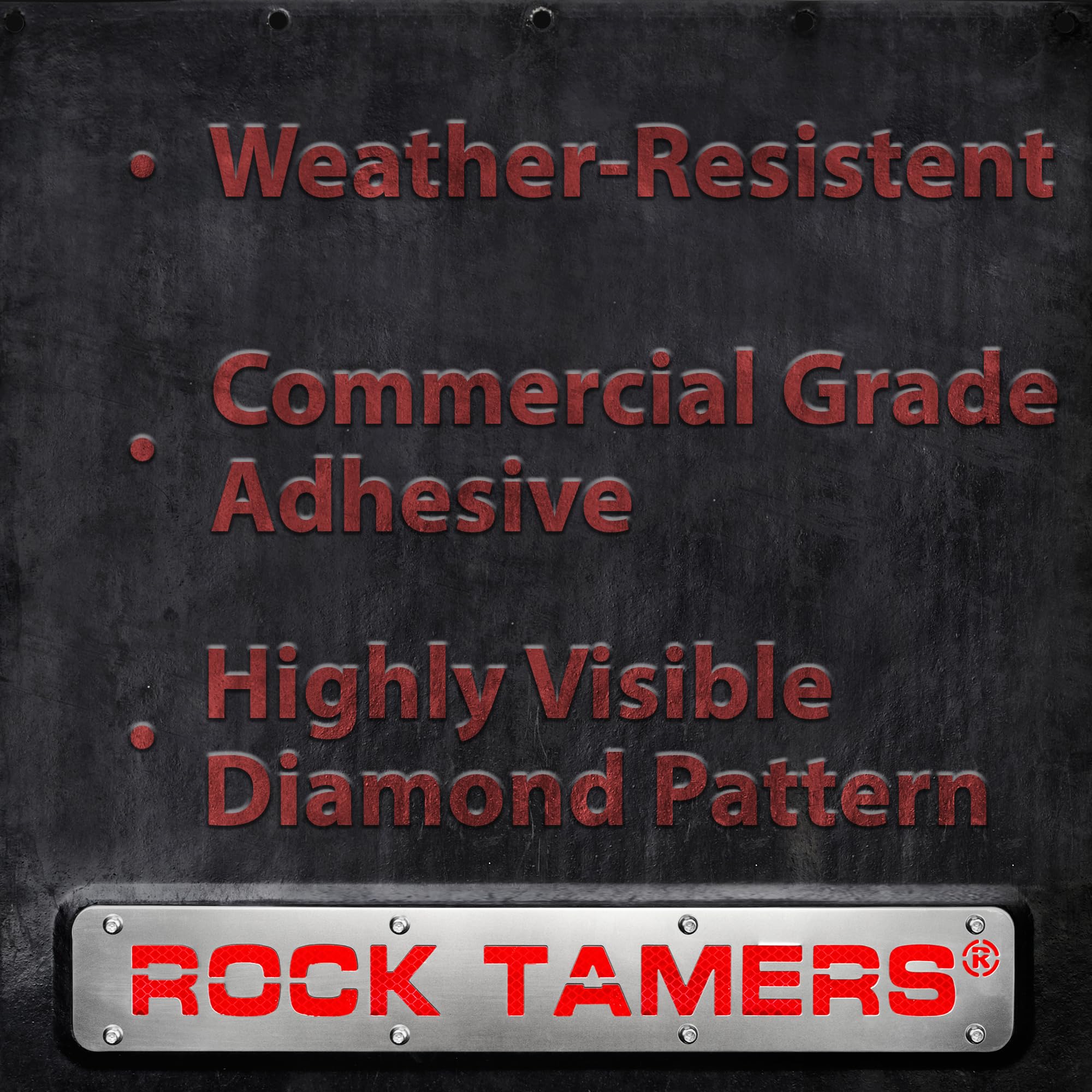 Reflective Tape Rock Tamers 2 Pack – 4 Red Diamond Pattern Safety Strips for Mudflaps and Trim Plates, Weatherproof PET Construction, Easy Installation (2 Strips, 19.7″ x 2″, in Each Pack)