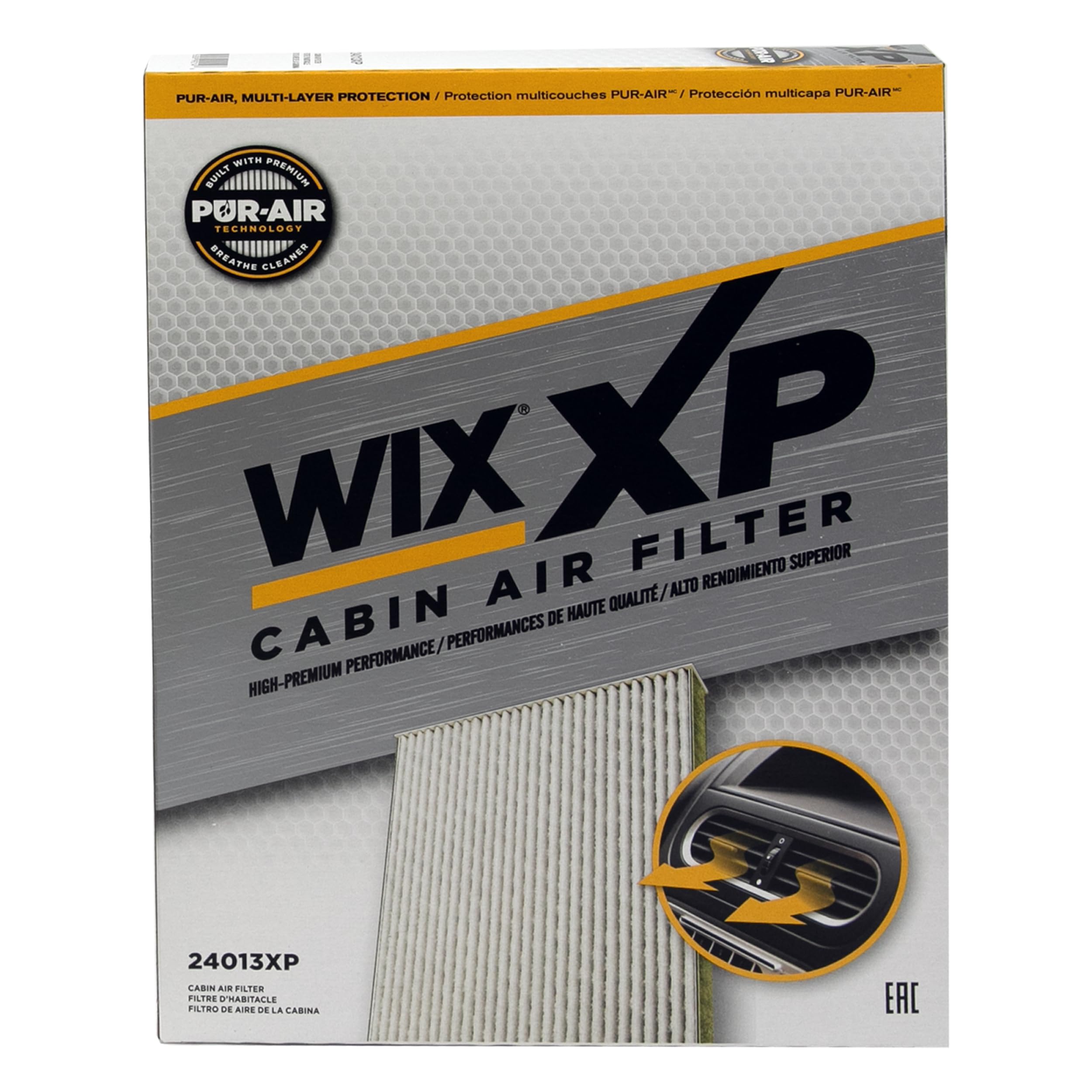 WIX XP Cabin Air Filter Replacement 24013XP, Triple-Layer Protection with Activated Carbon & Advanced Airflow Media Compatible With Various GM (08-17), Hyundai, Kia (10-19)