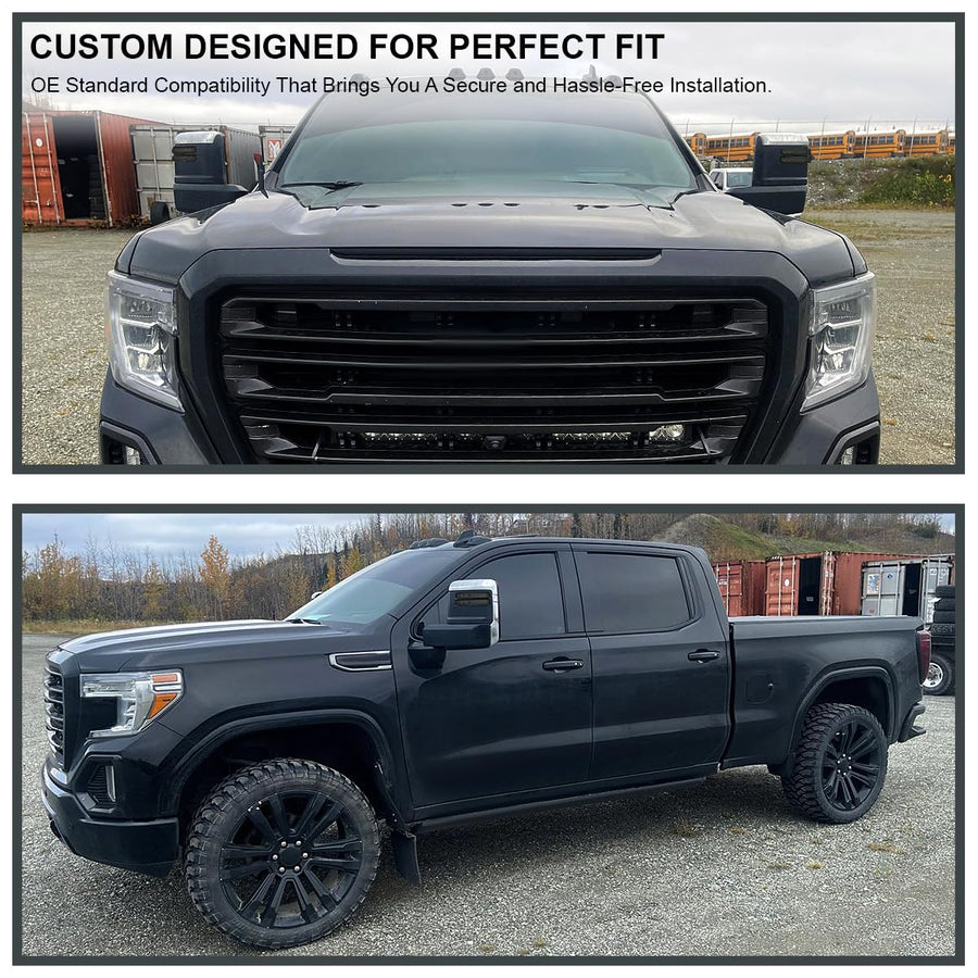 Spec-D Tuning Power Heated Chrome Trim Tow Mirrors w/Smoke LED Signal, Blind Spot Sensor, Temperature Sensor Compatible with 2019-2025 GMC Sierra 1500, Left + Right Pair