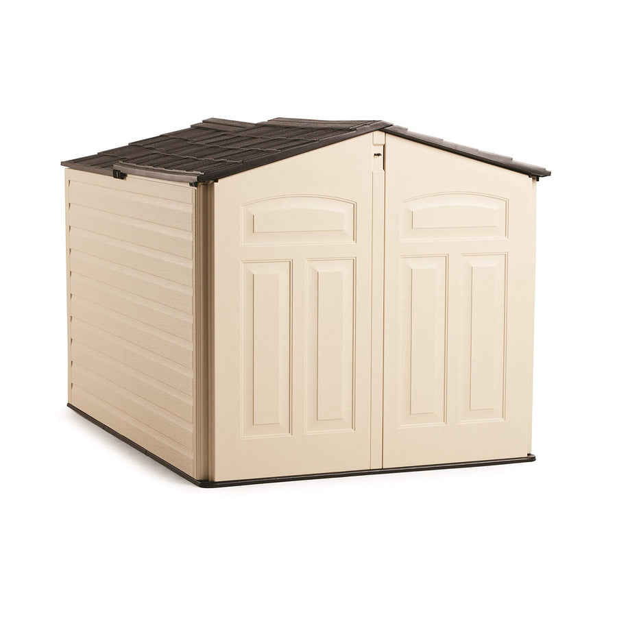 Slide-Lid Rubbermaid Resin Outdoor Storage Shed (5 x 6.5 Ft), Weather Resistant, Beige/Brown, Organization for Home/Backyard/Garden Tools/Lawn Mower/Bike Storage/Pool Supplies