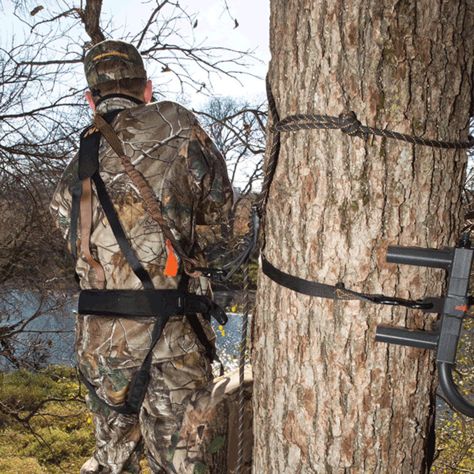 Safeguard Youth Combo MUDDY Harness, Lineman's Rope, Tree Strap, Suspension Relief Strap, & Carabiner Super Light Easy-to-Use 360-degree Movement Outdoor Hunting Tree Climbing Gear