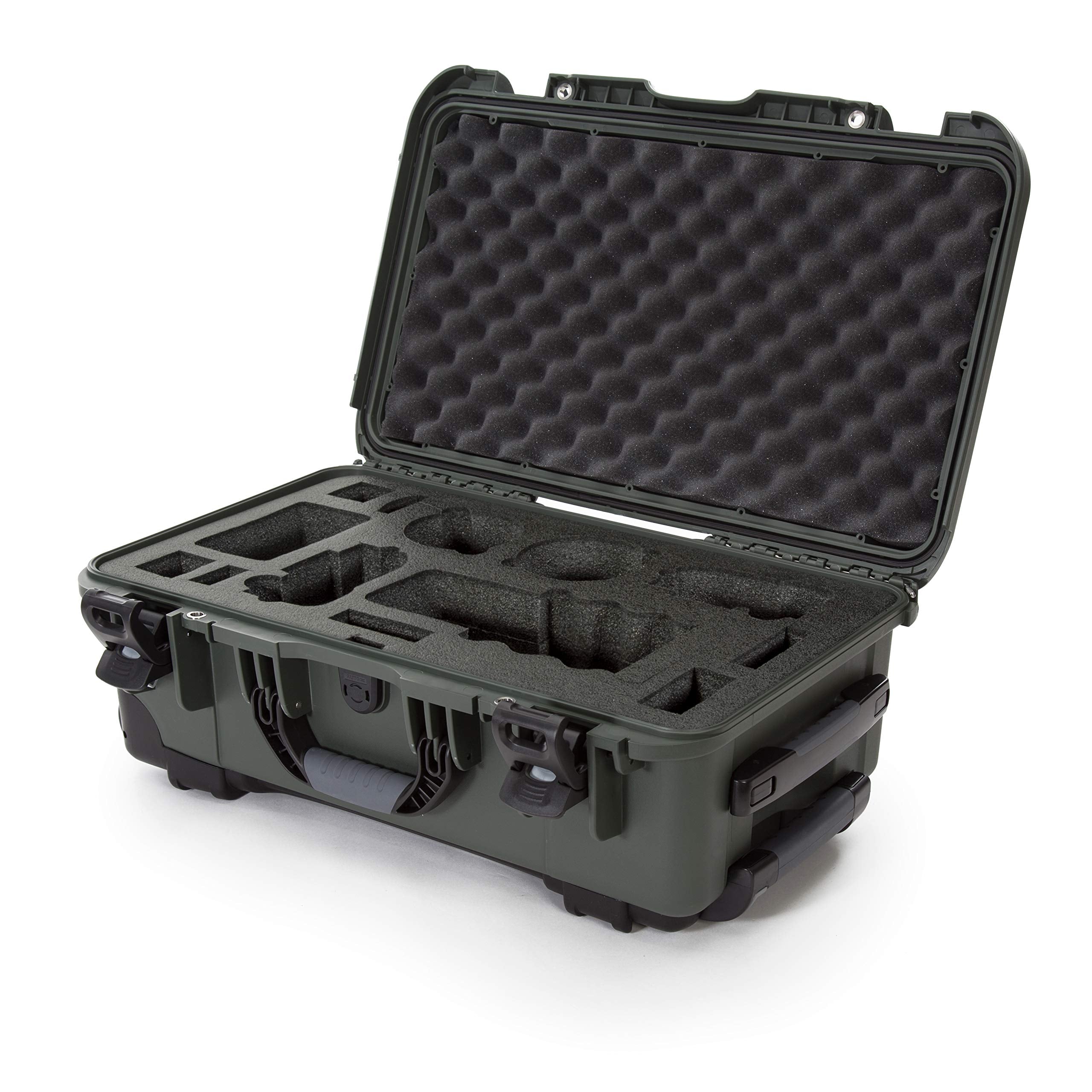 Waterproof Nanuk 935 Carry-On Hard Case with Custom Foam Insert for Sony a7R Size Camera w/Wheels - Olive