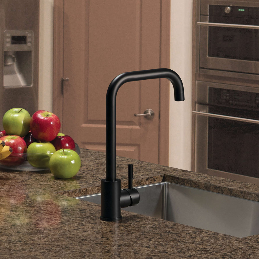 Lippert Square Gooseneck Kitchen Faucet for RVs and Residential, Black Flow Max