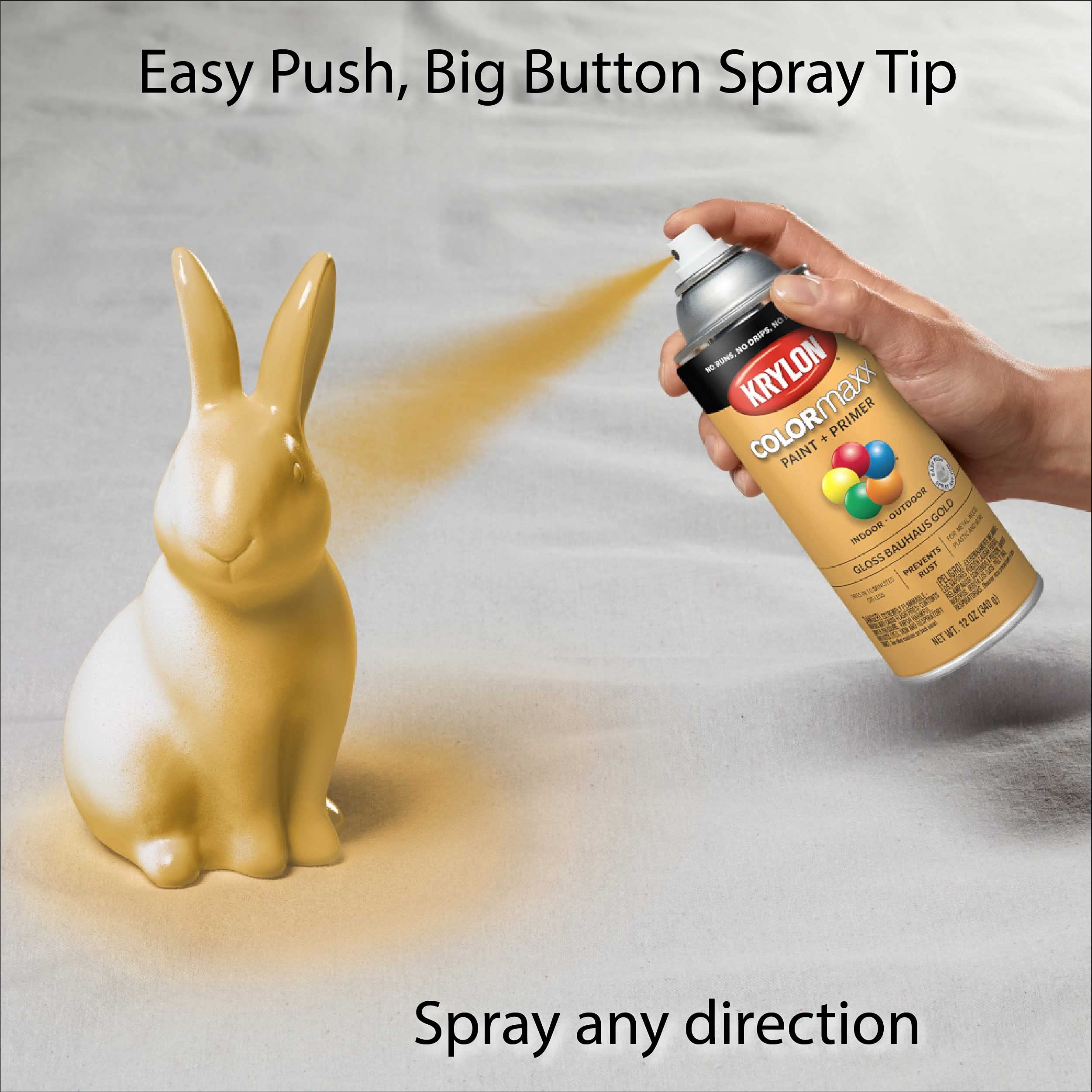 Krylon K05504007 Spray Paint and Primer COLORmaxx for Indoor/Outdoor Use, Gloss Bauhaus Gold, 12 Ounce (Pack of 1)