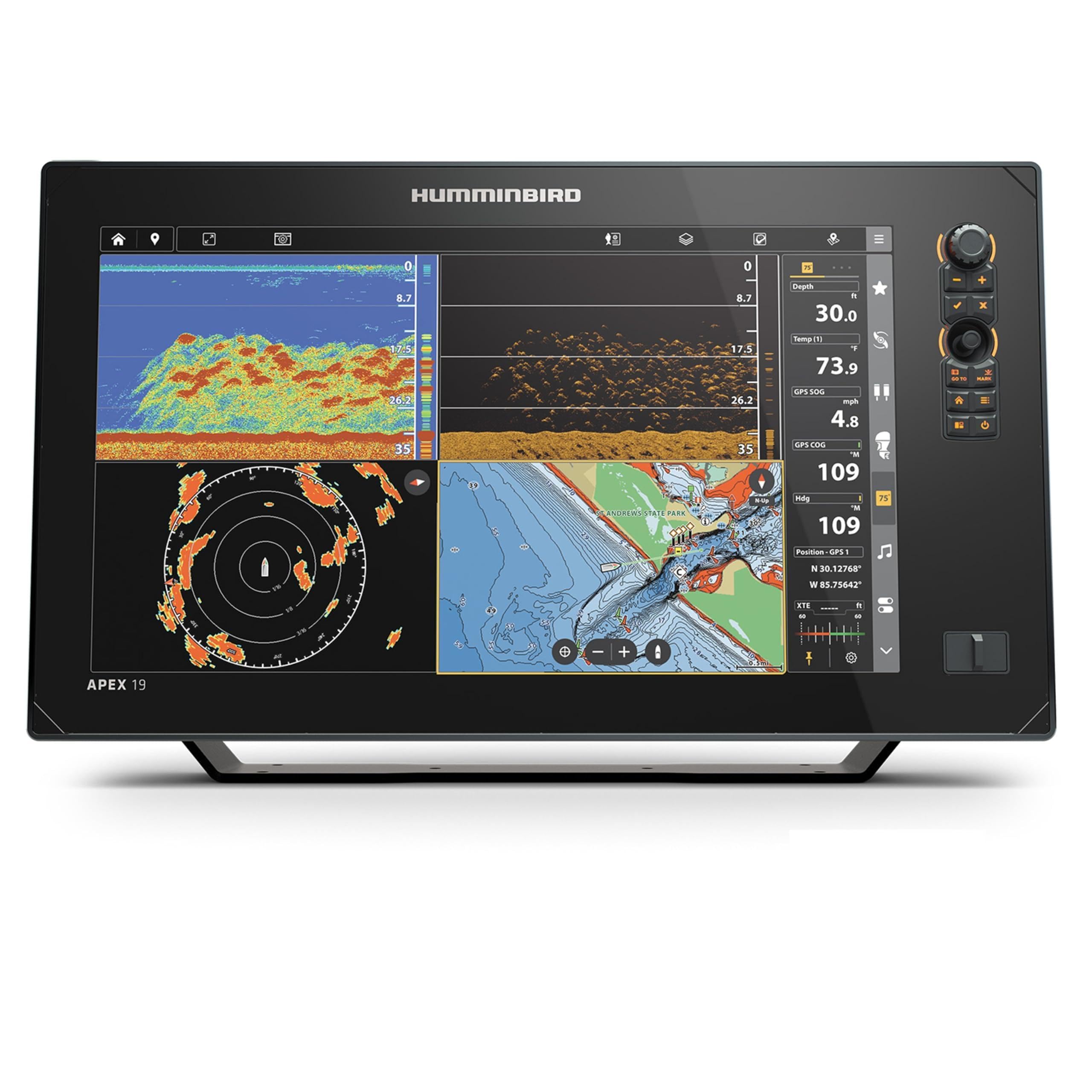 Humminbird APEX VX 19 GPS Fish Finder with Transducer, LakeMaster and CoastMaster VX Maps and MEGA Side Imaging+