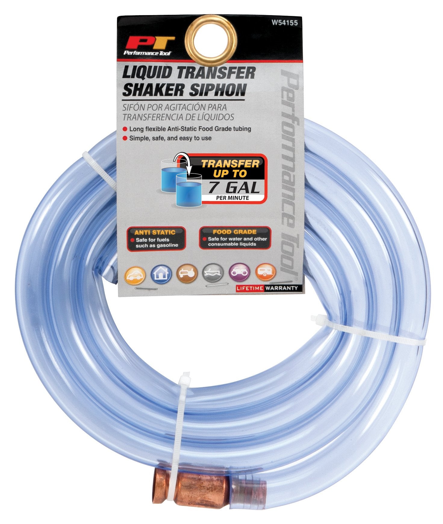 7 GPM Performance Tool W54155 Food-Grade Liquid Transfer Shaker Siphon Tube Hose, Clear Blue, 6-Foot Tube