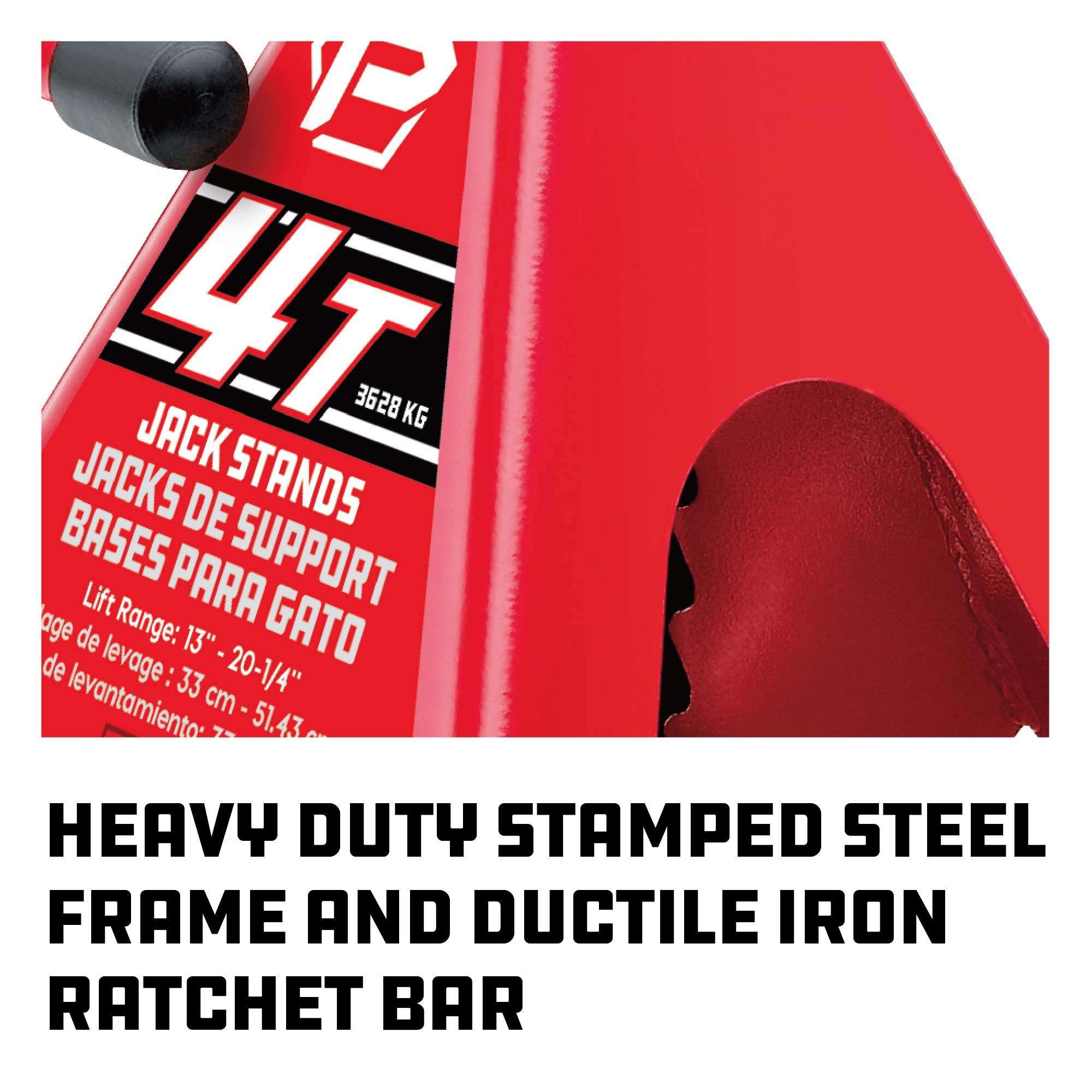 4 Ton Powerbuilt Ratchet Jack Stands, Wide Stance Stability, Vehicle Car Lifting Range 13-Inches to 20-1/4-Inches (33cm-51cm), 1 Pair (2 Pack) - 647529