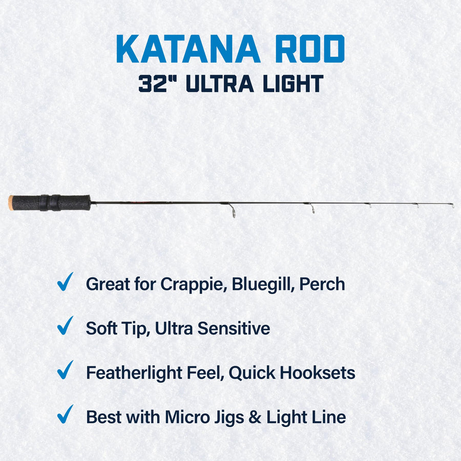 Katana CLAM 32” Ultralight Ice Fishing Rod – Ultra Sensitive Blank for Panfish, Perch, and Crappie – Lightweight Design for Quick Strikes – Built for Ice Precision