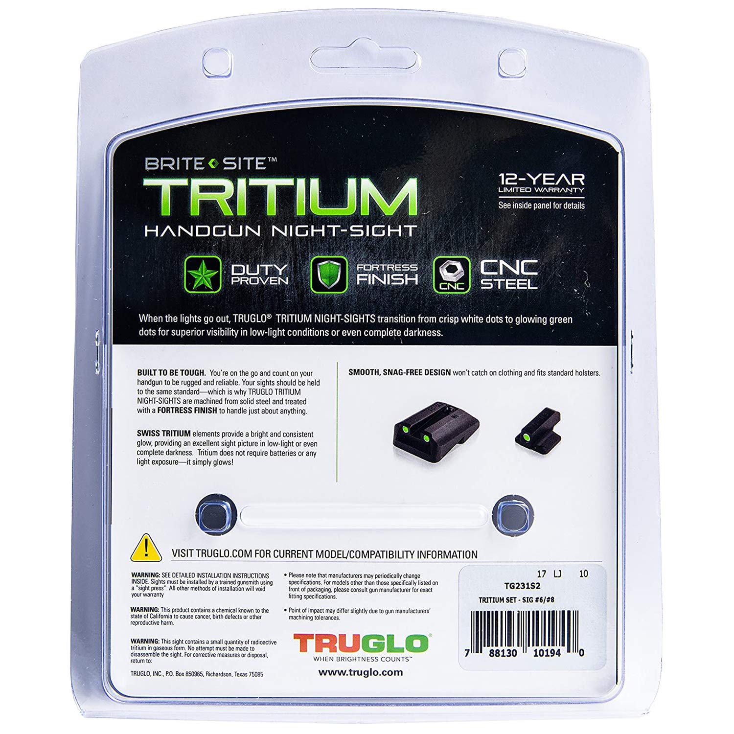 TRUGLO Night Sights Front and Rear Compatible with Sig Sauer Handguns, Tritium