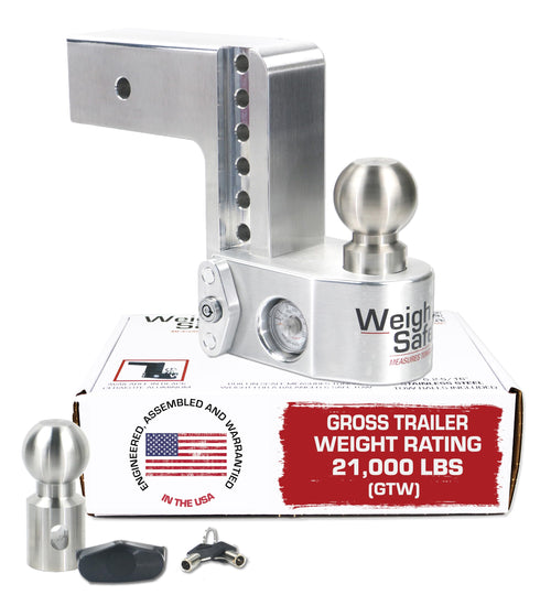 Weigh Safe Adjustable Hitch Ball Mount Trailer - 6" Adjustable Drop Hitch for 3" Receiver - Premium Heavy Duty Aluminum Trailer Tow Hitch with Built in Weight Scale for Anti Sway - 21,000 lbs GTW