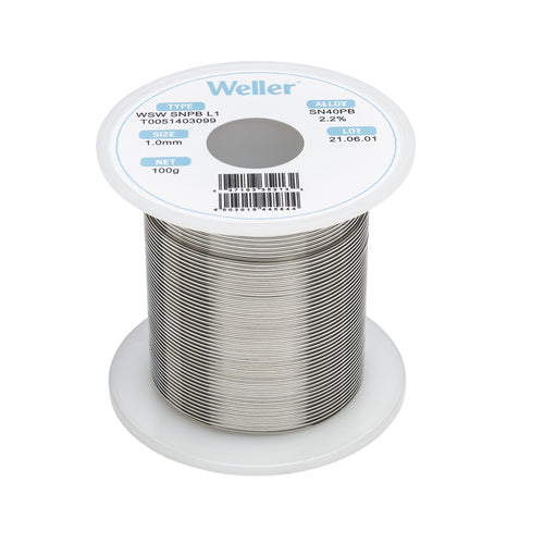 Weller SnPb WSW (T0051403099) Solder Wire, Dia: 1.0 mm / 0.039 in, Wt: 100 g / 3.527 oz, Alloy Sn60Pb40, Flux content 2.2%