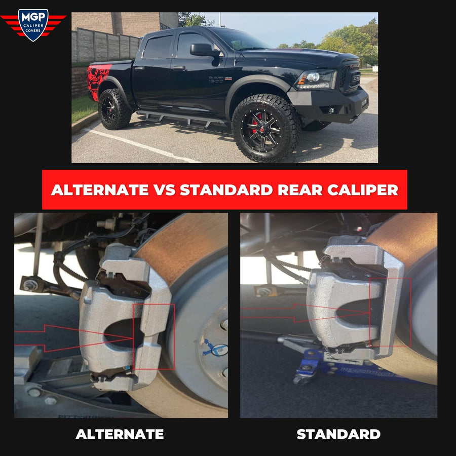 Brake Caliper Covers MGP - 2019-2020 Ram 1500 2021 Ram 1500 (55005s) Front and Rear Set - Ram Logo - Red