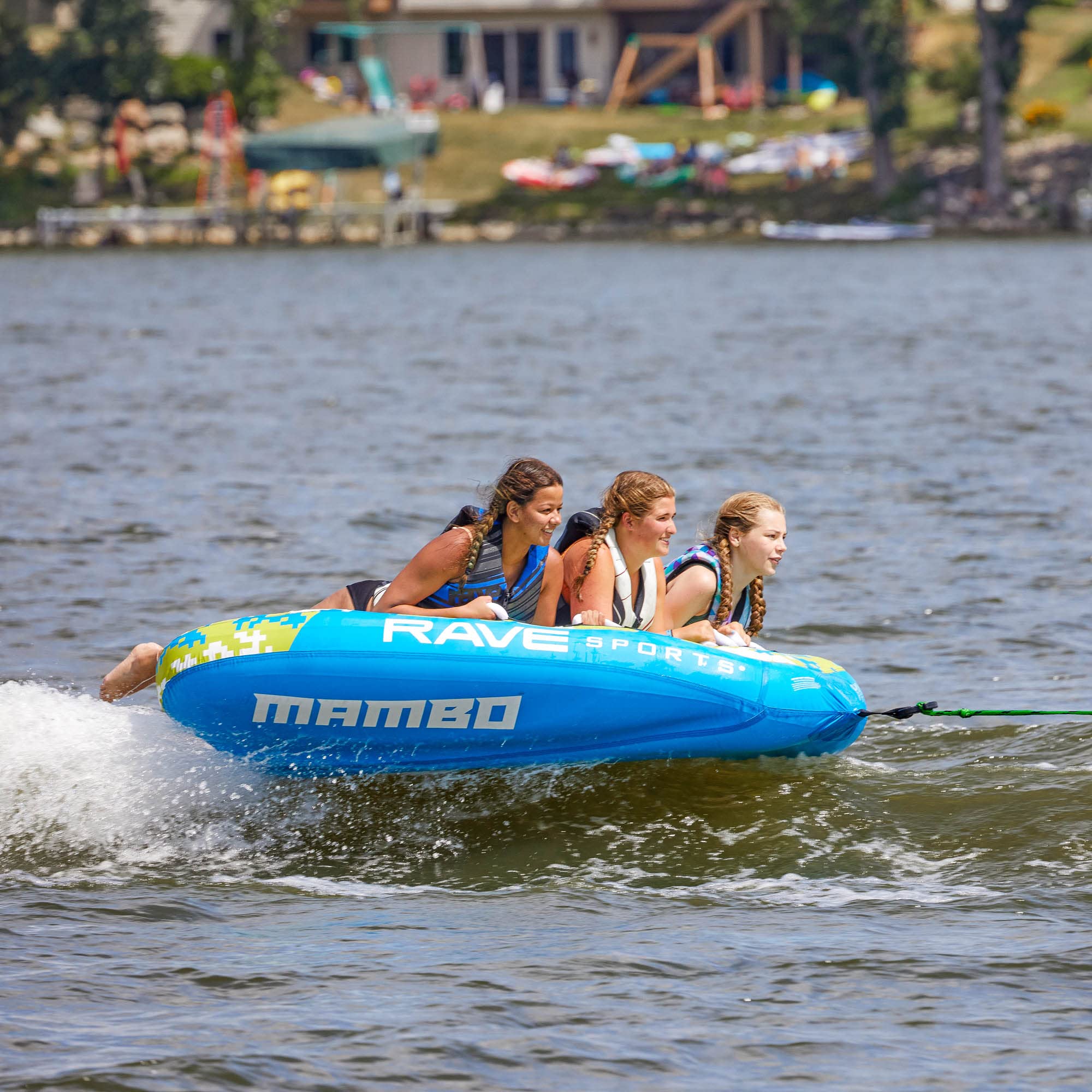 Mambo RAVE Sports Inflatable Towable Tube, 1-3 Riders, Wing Shape for Fast Rides, Durable Nylon Cover, Foam-Filled Reinforced Handles, Quick Connect Tow Point, Boat-Towables, Holds 510 lbs