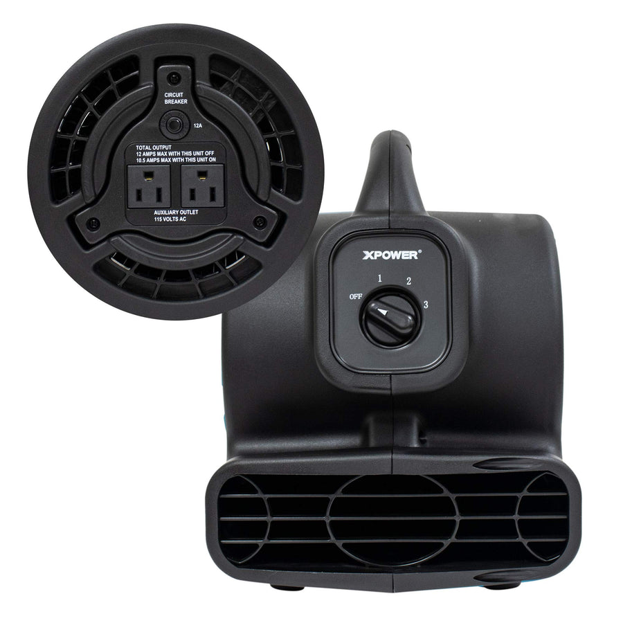 Mini Mighty XPOWER P-80A 138 W 600 CFM Centrifugal Air Mover, Carpet Dryer, Floor Fan, Blower, Stackable, Daisy Chain, for Water Damage Restoration, Janitorial, Plumbing, Home Use, Black