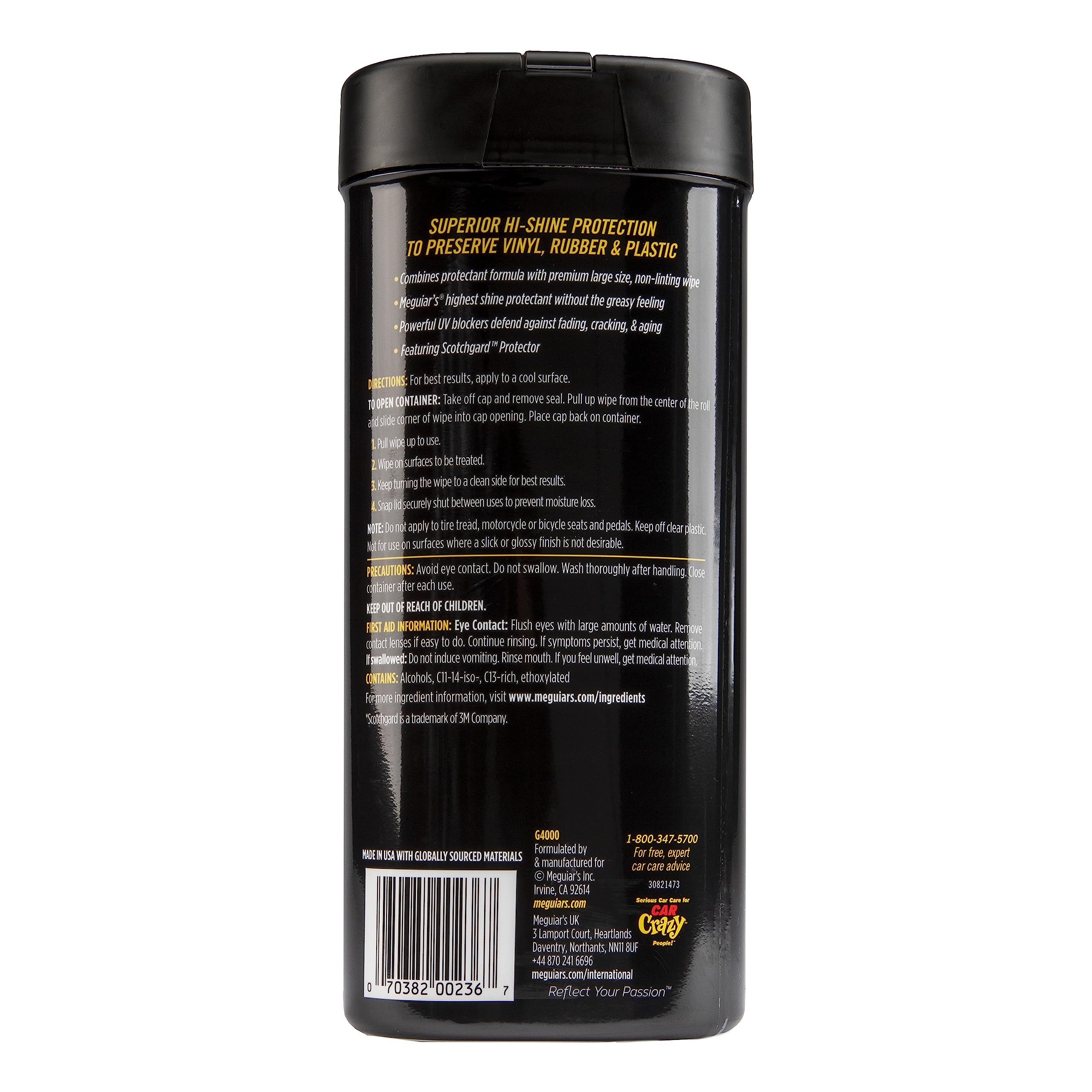 Meguiar's Protectant Wipes Supreme Shine - Convenient Wipes with UV Blocking for Durable Protection, Premium Car Wipe that Clean and Leave a Non-Greasy Glossy Shine, 30 Count