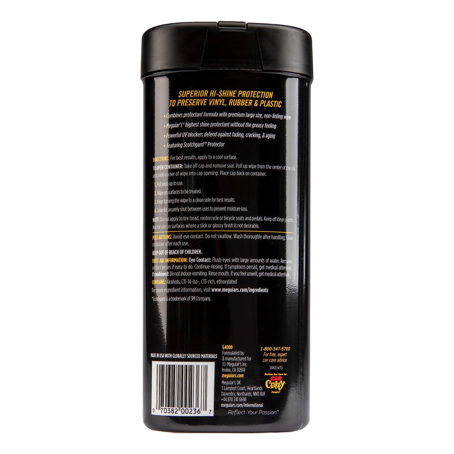 Meguiar's Protectant Wipes Supreme Shine - Convenient Wipes with UV Blocking for Durable Protection, Premium Car Wipe that Clean and Leave a Non-Greasy Glossy Shine, 30 Count