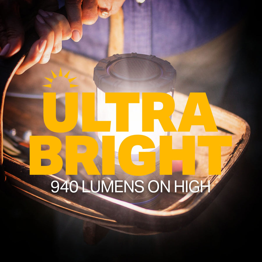 Dual-Power LUXPRO Rechargeable 940 Lumen LED Lantern with Diffused Lens for Up to 155 Hours of Use - Camping Lantern with Built-in Power Bank - Dimmable LED Light with IPX4 Water-Resistant Rating