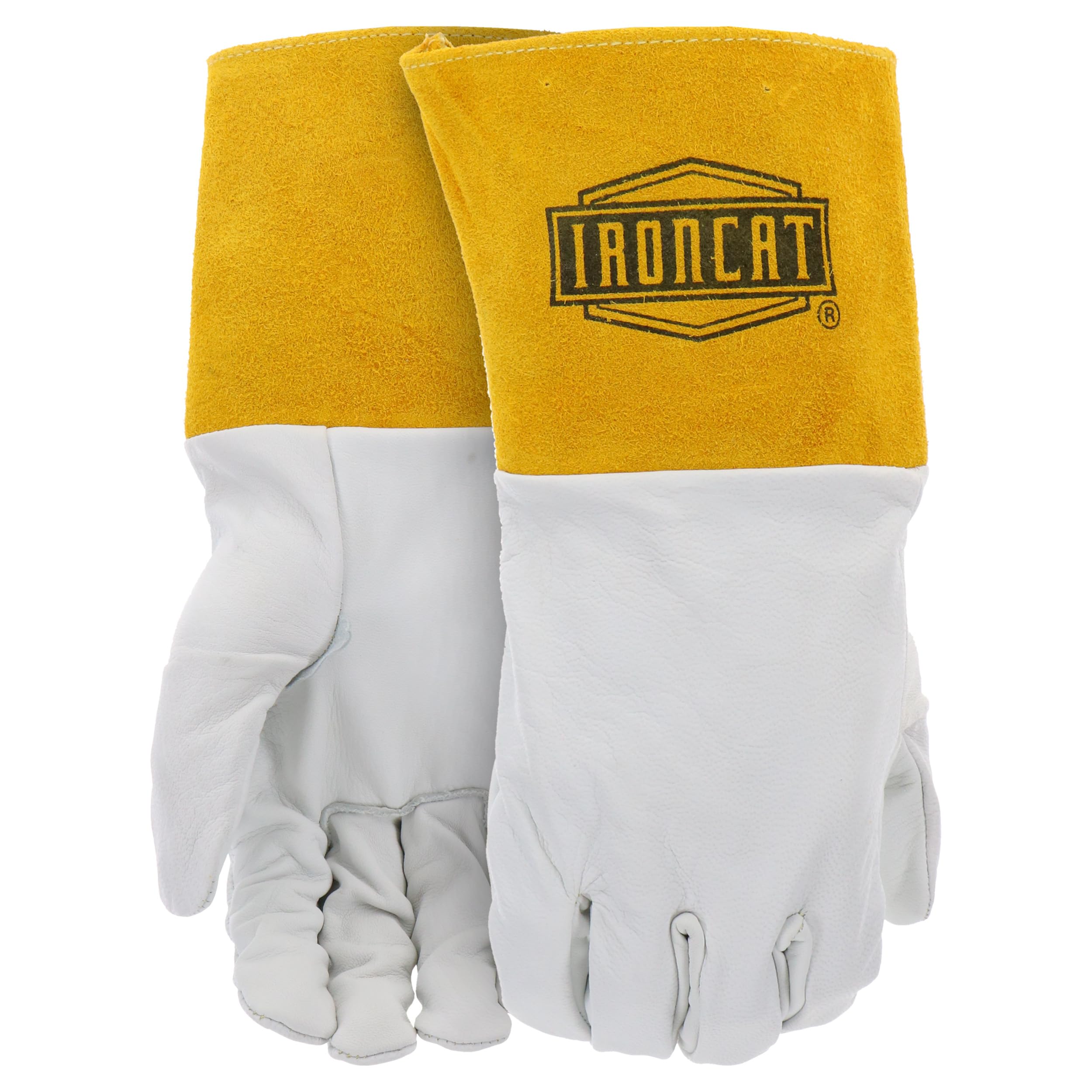 Kidskin IRONCAT 6141 TIG Welding Gloves – Large, Kevlar Thread Welding Gloves with 4 in. Gold Cuff, Straight Thumb, Pearl, Natural