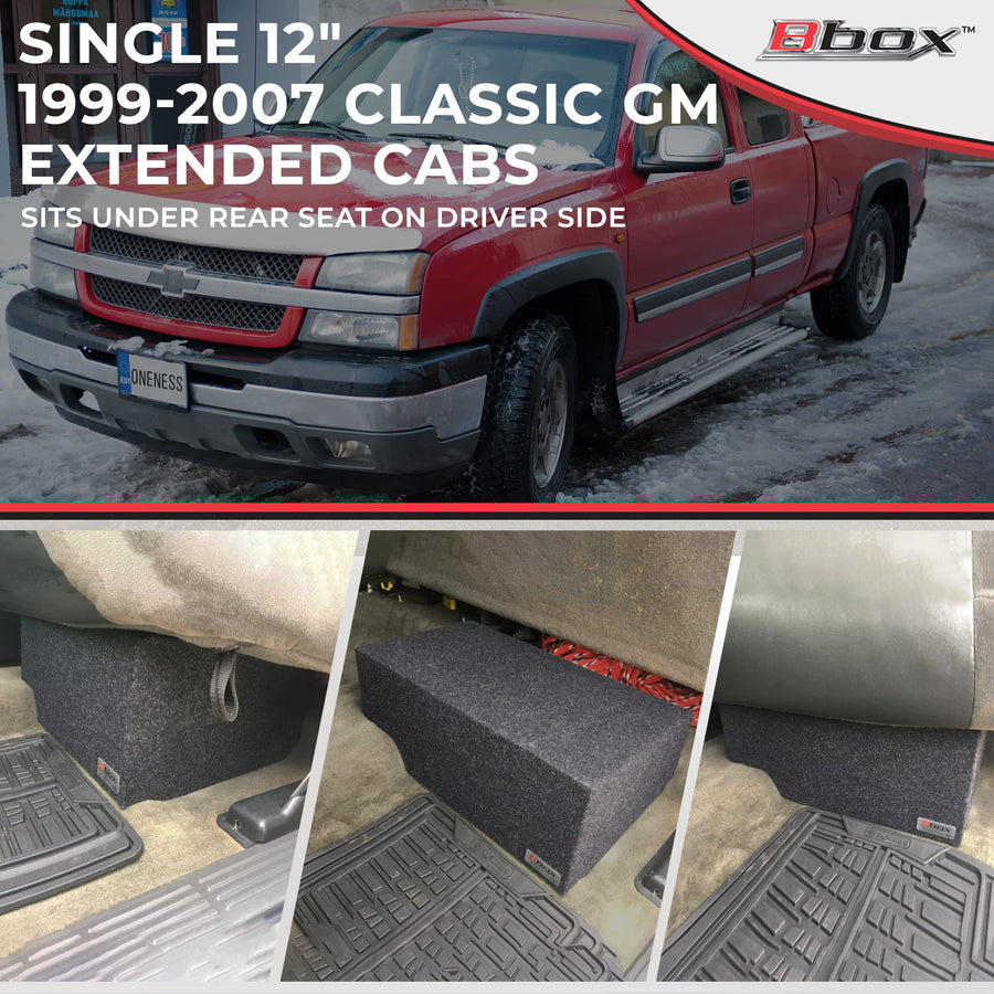 Atrend Single Bbox Sealed 12 Inch Subwoofer Enclosure - Accu-Tuned Subwoofer Boxes - Box Improves Audio Quality, Sound & Bass - Fits 1999-2007 Chevrolet/GMC Silverado/Sierra Extended Cab