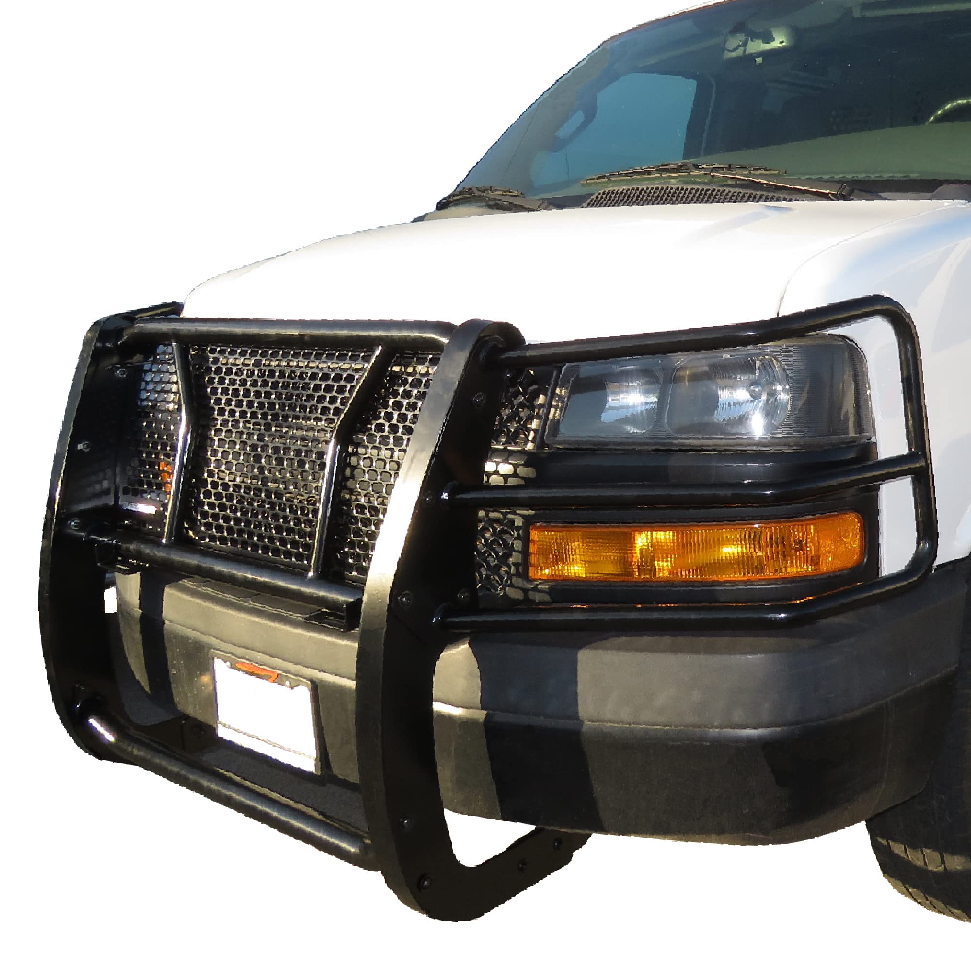 Heavy Duty Black Horse RUGGED Grille Brush Bumper Guard Modular Come with Pair of 5.3"LED Lights Compatible with 03-24 Express 2500/Express 3500|09-24 Express 4500/Express Cargo-RU-GV02MA-B-PLFB