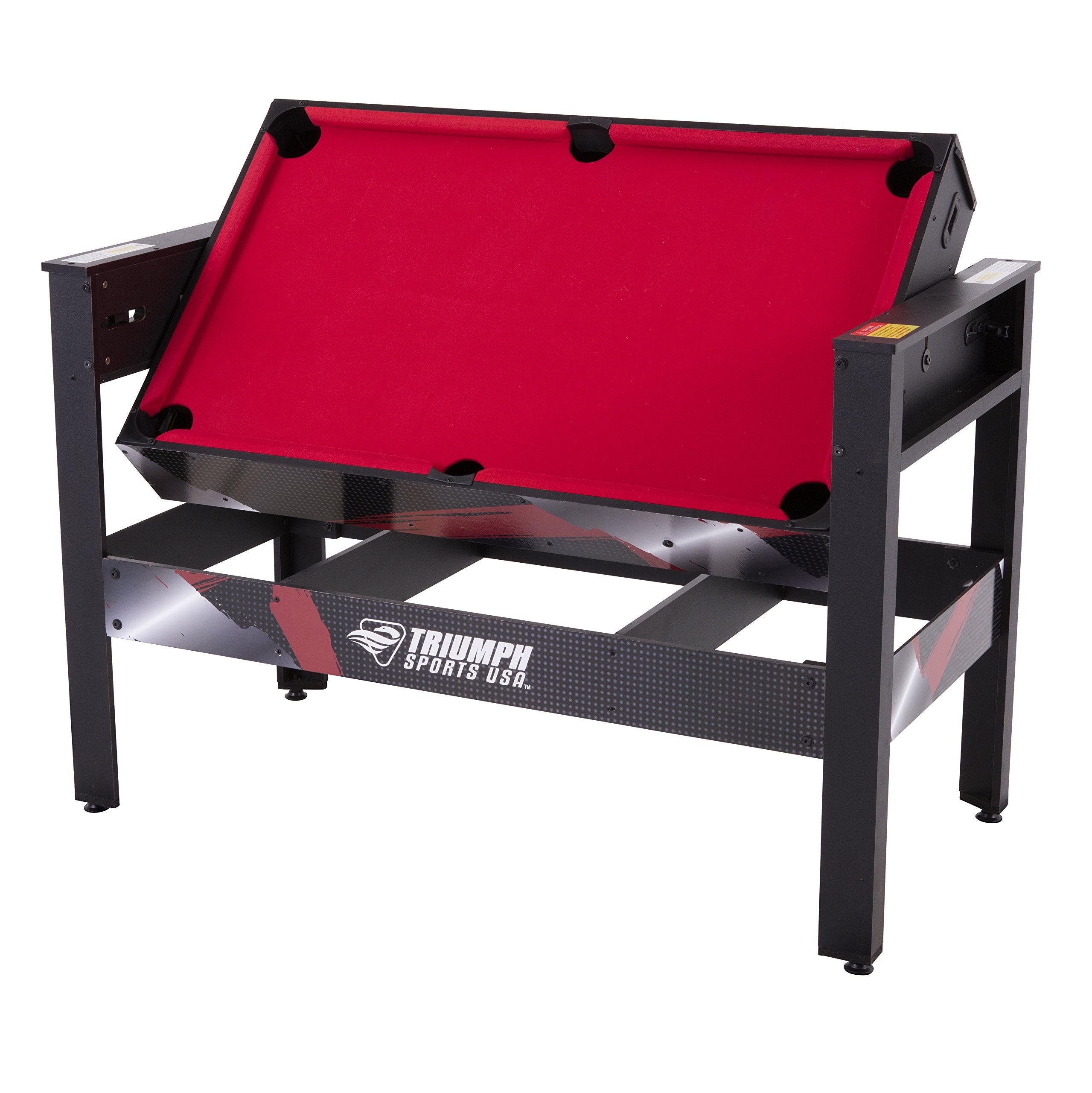4-in-1 TRIUMPH SPORTS USA Rotating Swivel Multigame Table – Air Hockey, Billiards, Table Tennis, and Launch Football, Black/White, 23.75 x 32.00 x 48.00
