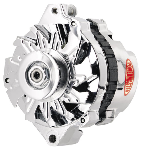 Alt GM CS130 Chrome 105A Powermaster 1V Pulley Str MTG 6.14" Side BAT Post 1-Wire or OE Hookup