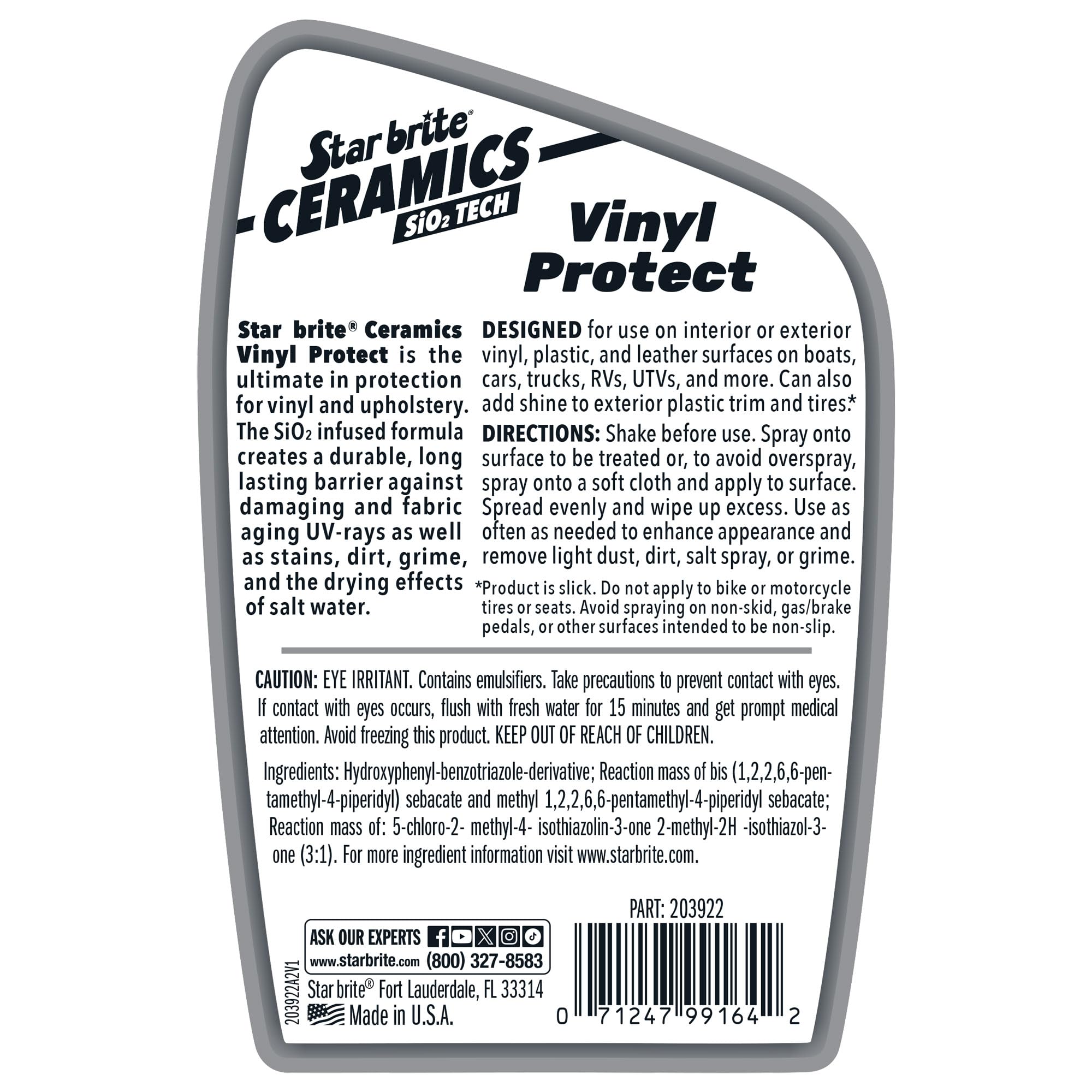 Ceramics STAR BRITE Vinyl Protect - Pina Colada Scent - Ultimate Upholstery & Vinyl Protection, SiO2 Infused, UV & Stain Resistant, 22 oz Spray (203922)