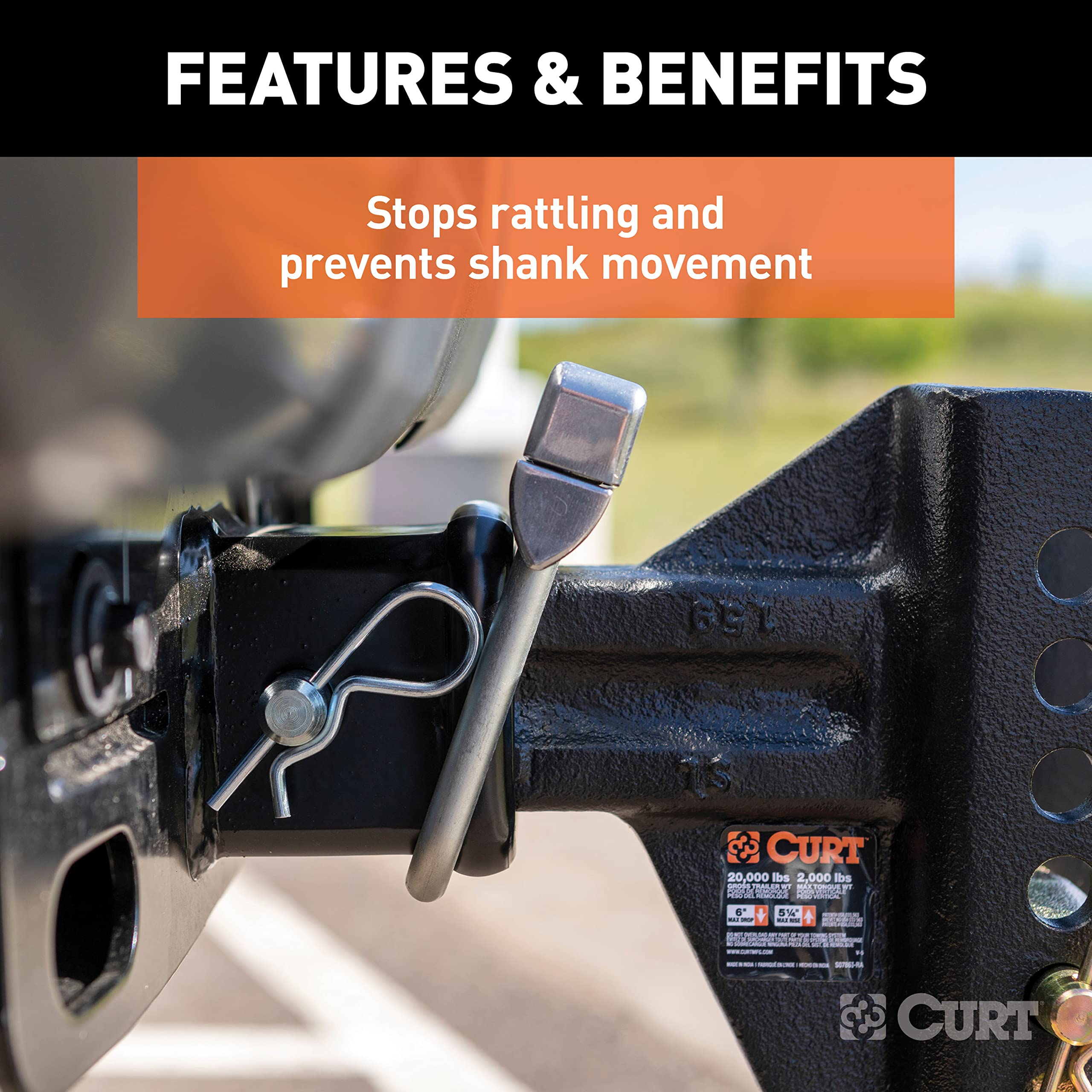 No-Tool CURT Anti-Rattle Hitch Clamp Tightener for 2-1/2-Inch Receiver, Hollow or Solid Shanks