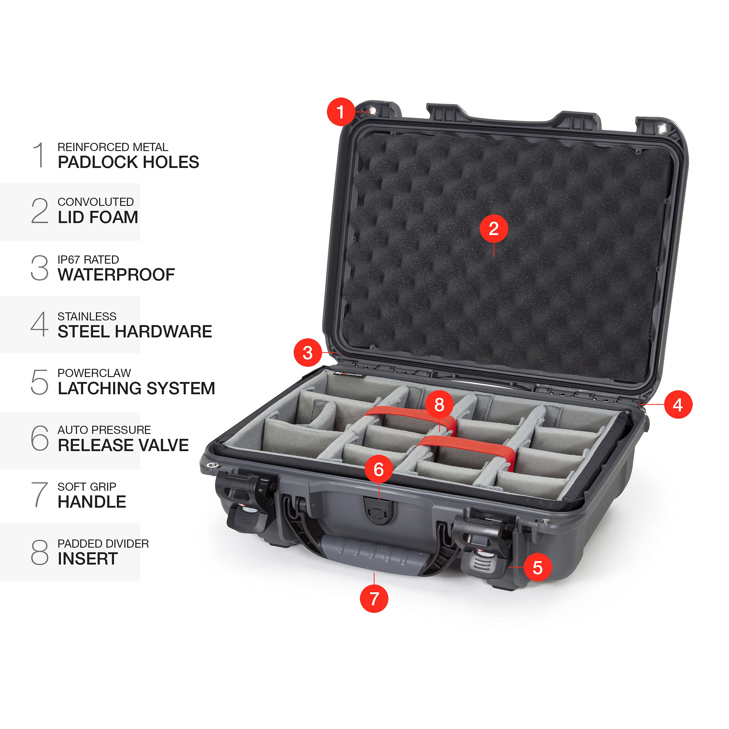 Waterproof Nanuk 923 Hard Case with Padded Dividers and Incorporated TSA Approved Travel Lock Latches - Graphite