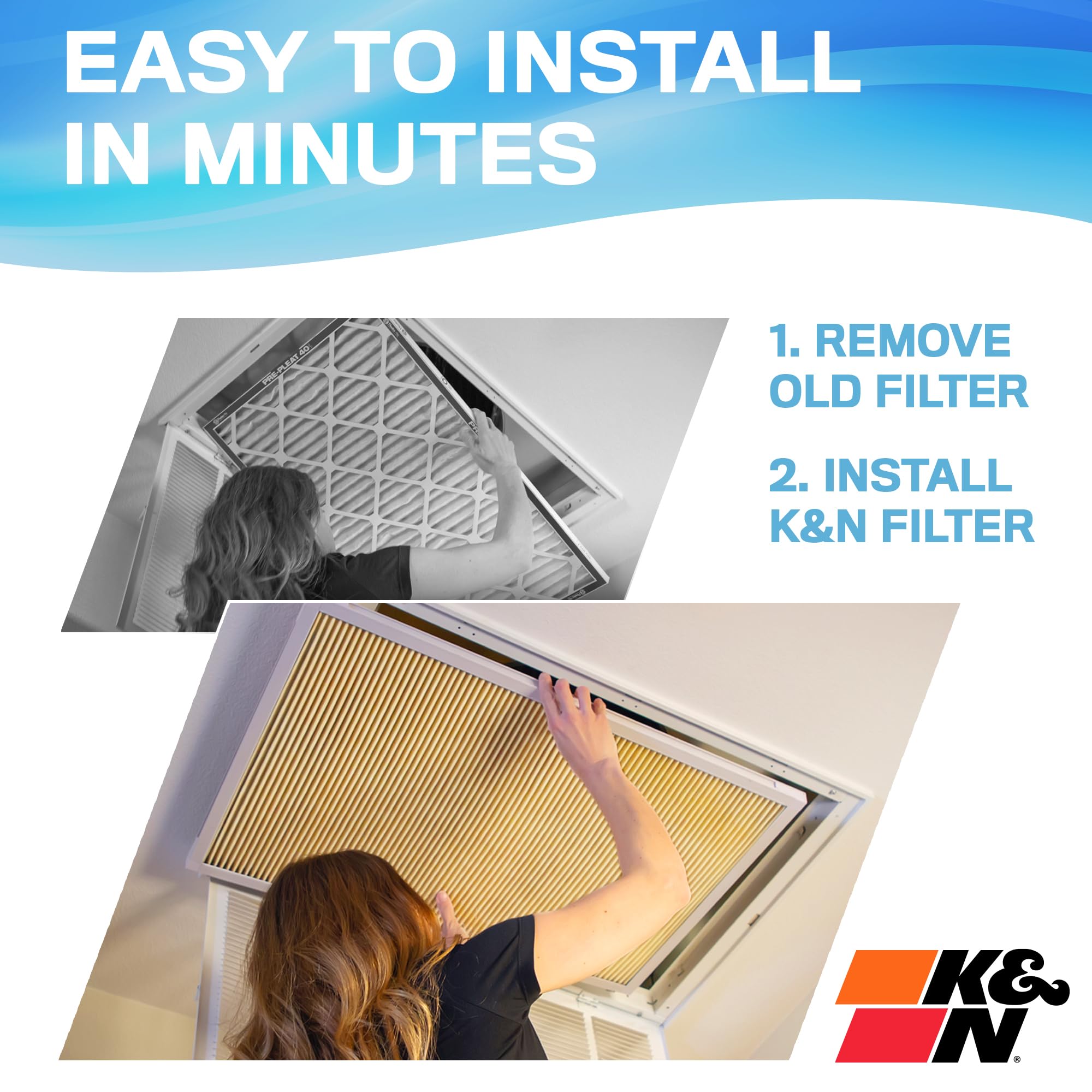 K&N HVAC Furnace Air Filter 16x20x1, Lasts a Lifetime, Washable, Merv 11, the Last Filter You Will Ever Buy, Breathe Safely at Home or in the Office, HVC-11620