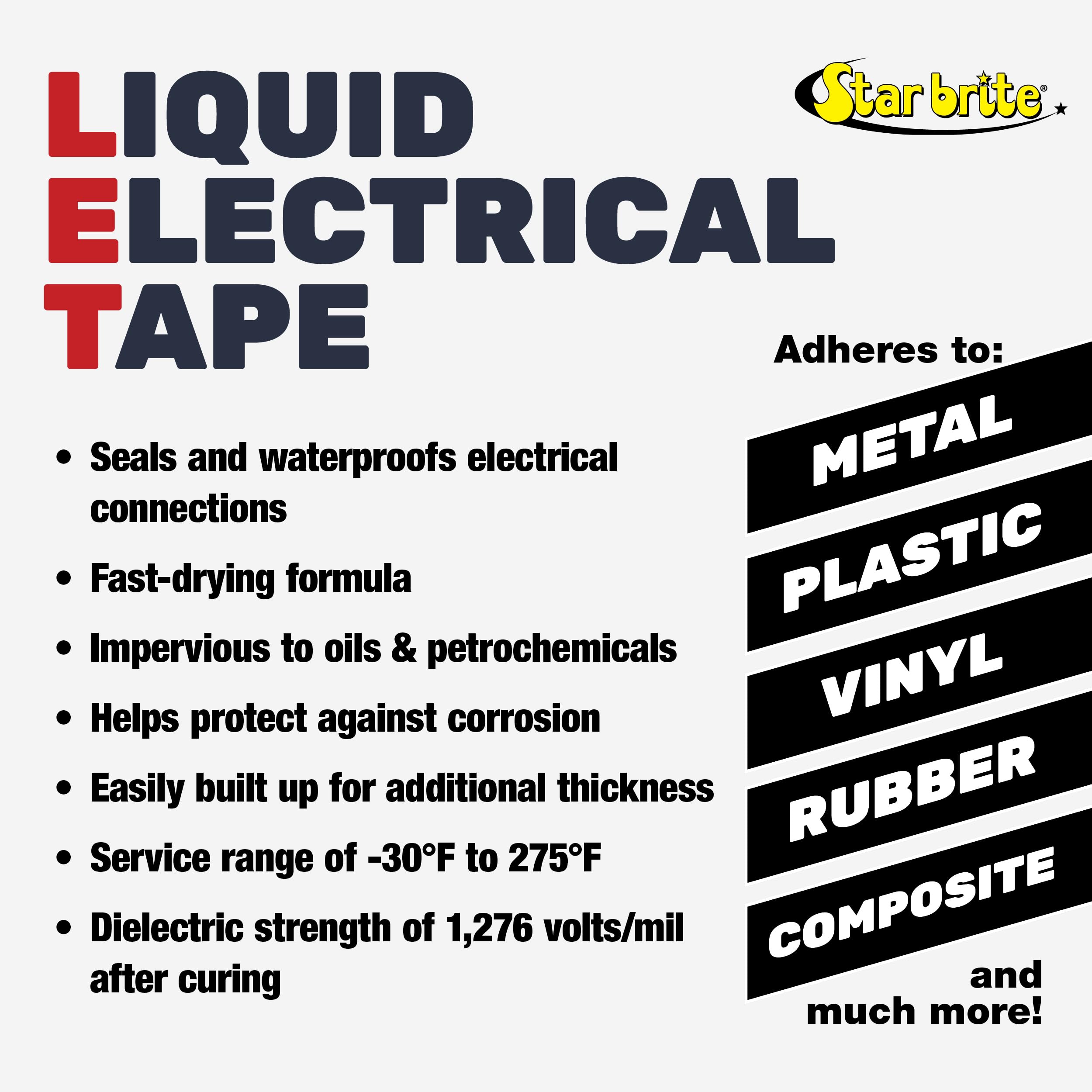 Liquid Electrical Tape STAR BRITE with Applicator Brush Cap - Superior Adhesion & Flexible Protection for Frayed Cables. Terminals & Electric Splices 4 OZ (084104B)