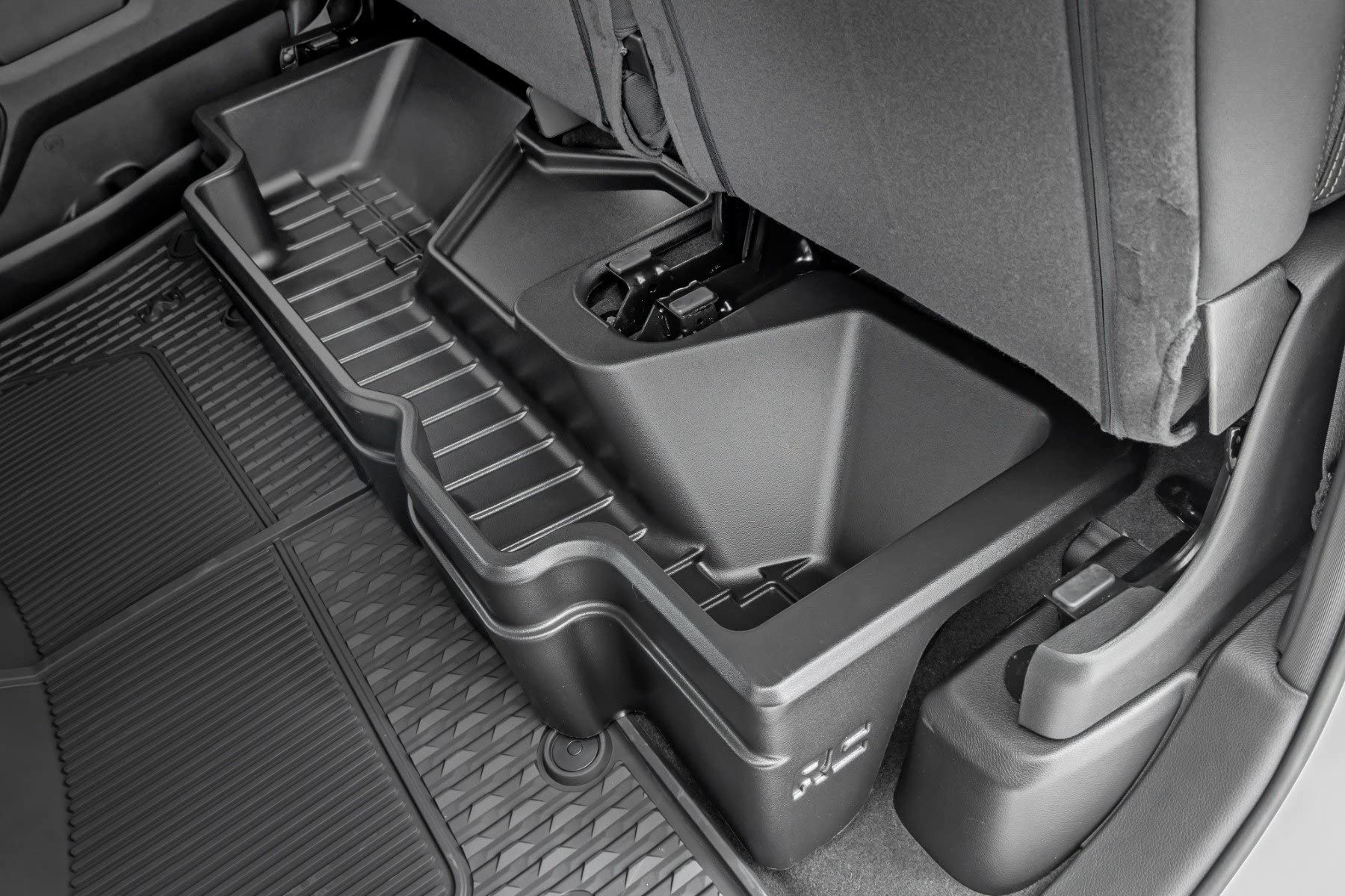 Rough Country Under Seat Storage for Crew Cab Ram 1500 (2019-2026) - Heavy-Duty Thermoplastic, Anti-Skid, Custom-Fit Rear Seat Organizer Tray