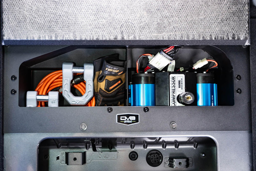 Air Compressor Mount & Storage Box DV8 Offroad for The 2021-2025 Ford Bronco | Designed for ARB Single or Twin Air Compressors | Heat Shield to Reduce Temperatures from Exhaust/Exterior