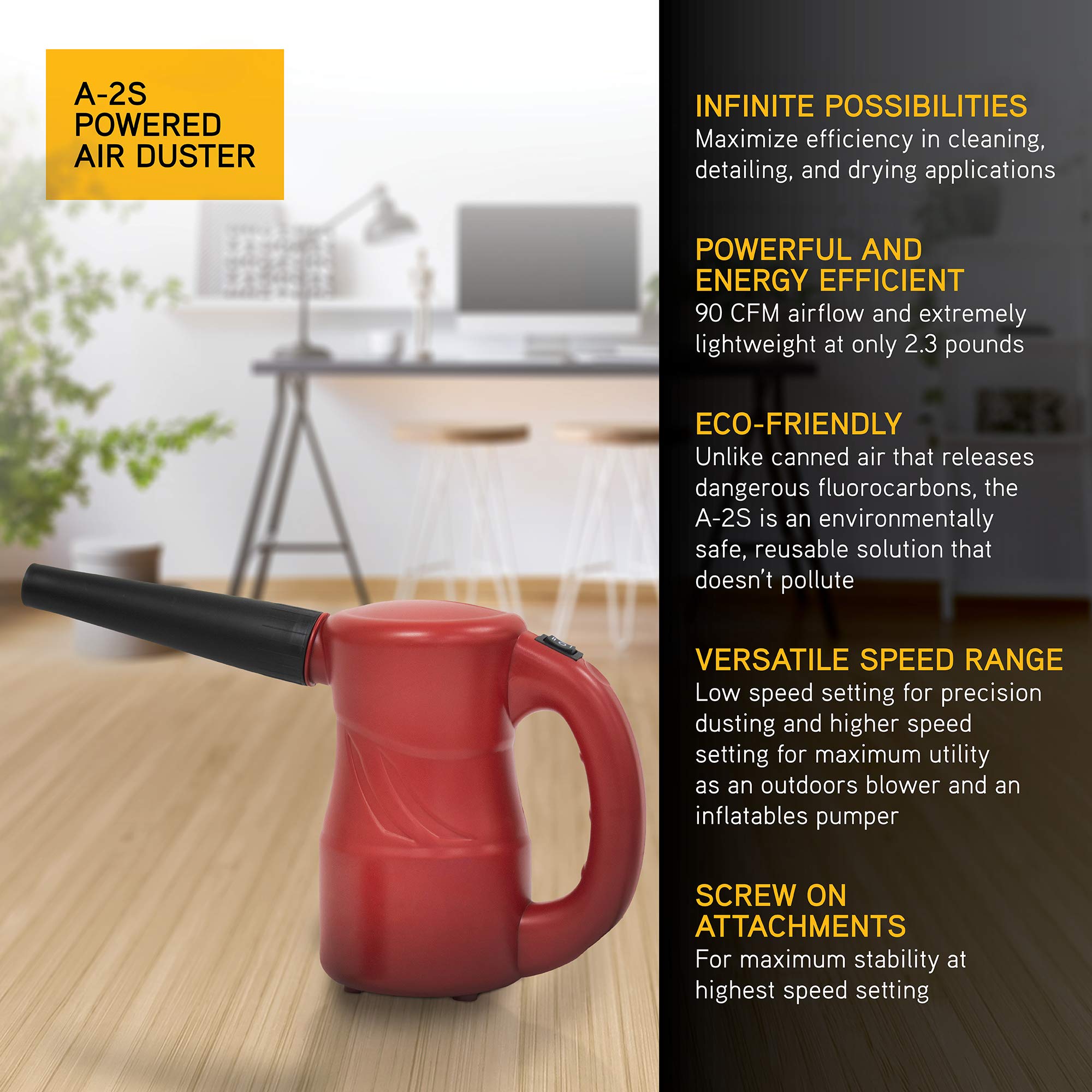 Cyber Duster XPOWER A-2S Electric Air Duster for Dusting, Drying, Inflating, Blowing, Car Detailing, Computer, Leaf Blowing, 90 CFM, 2 Nozzles + 1 Brush, High Performance Motor, Eco-Friendly, Red