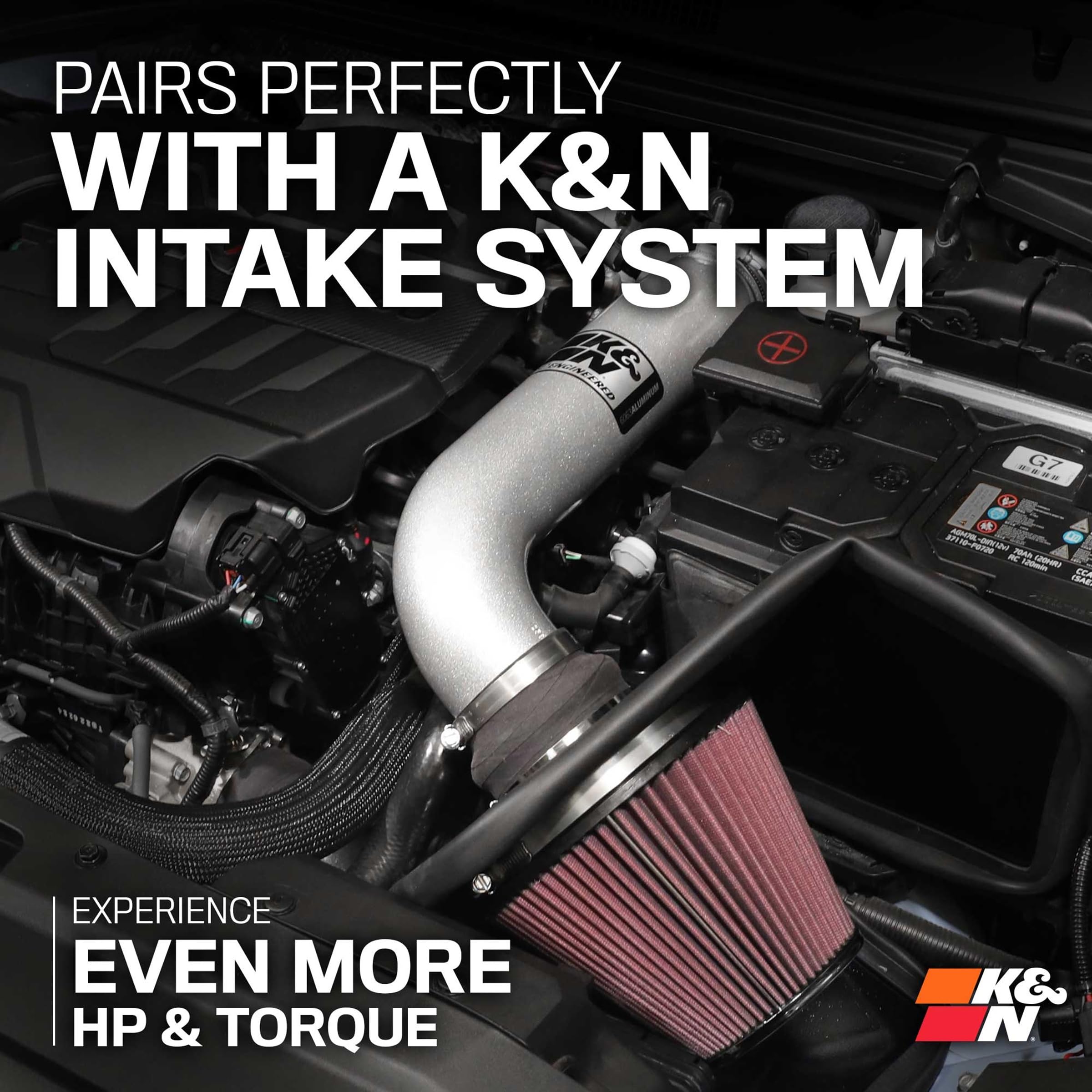 K&N High-Flow Cold Air Intake System: Increase Performance & Acceleration, Compatible with 2020-2022 Hyundai Veloster N, 77-1019KC