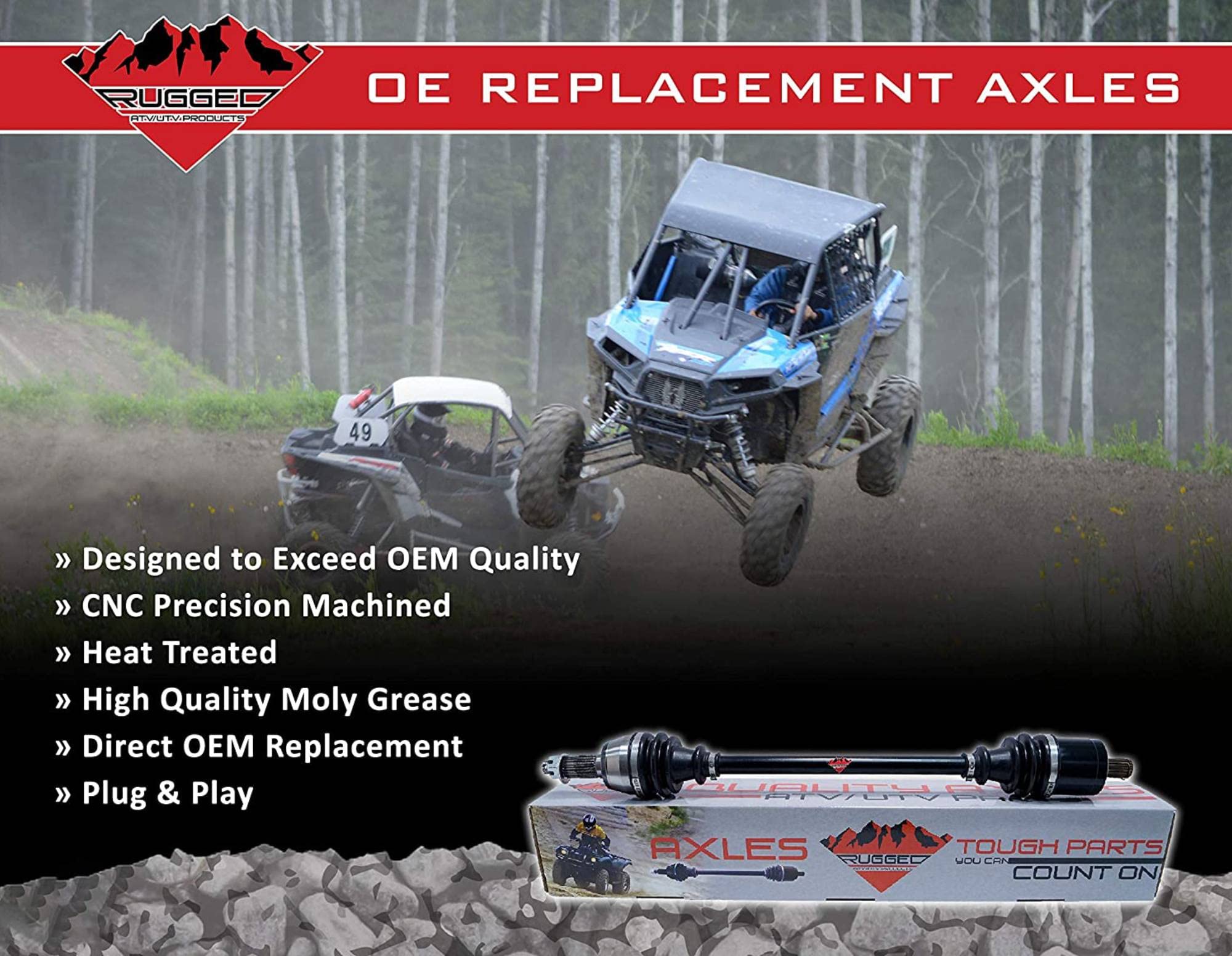 Front Left Rugged Performance Axle for (2019-22) Can Am Outlander/Renegade, Stainless-Steel Clamps Coated for Protection & Machined Heat Treated for Long Life, Easy nstall OEM: 705402235, 705402237