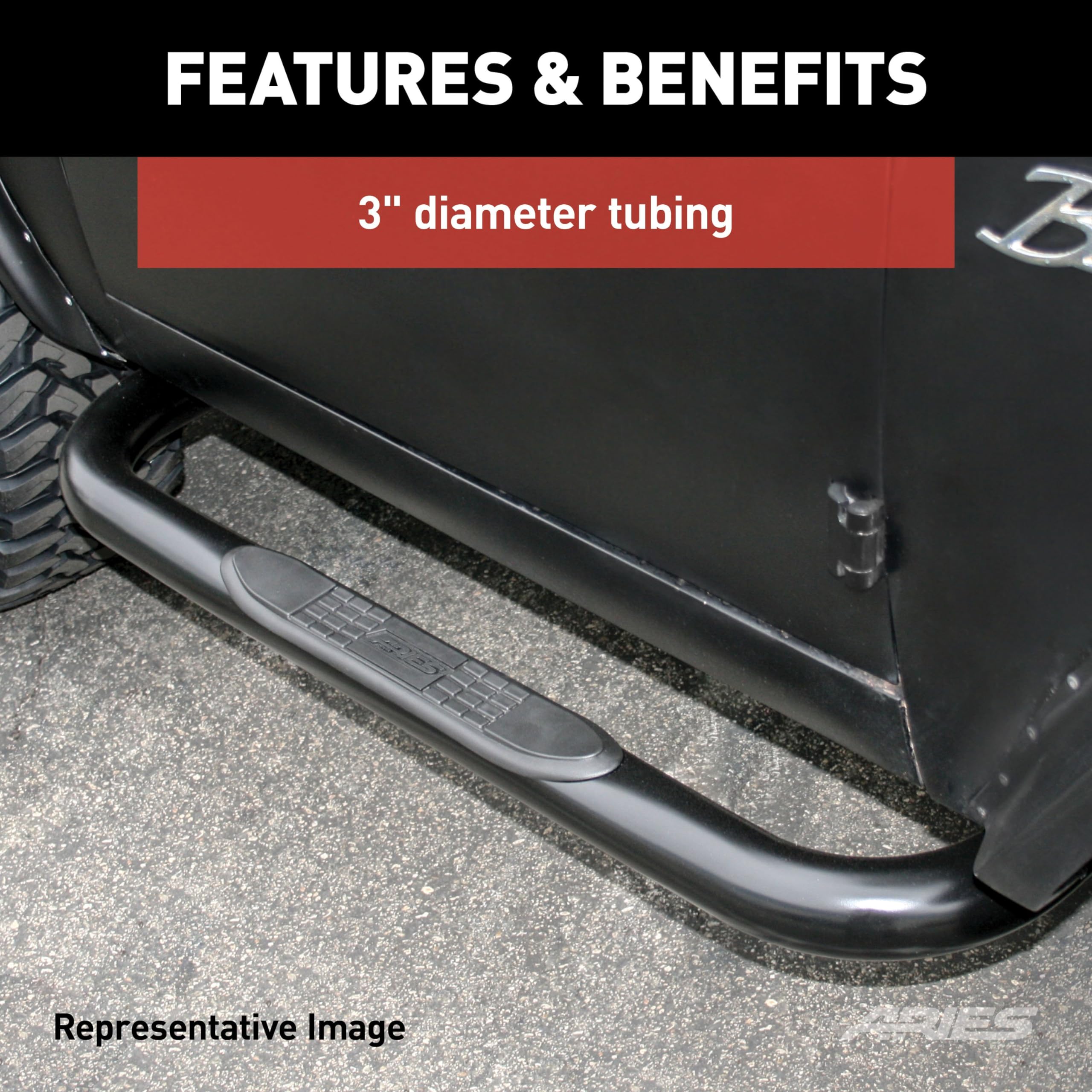 3-Inch Round Black Steel ARIES Nerf Bars, No-Drill, Fits Select Ford F-150