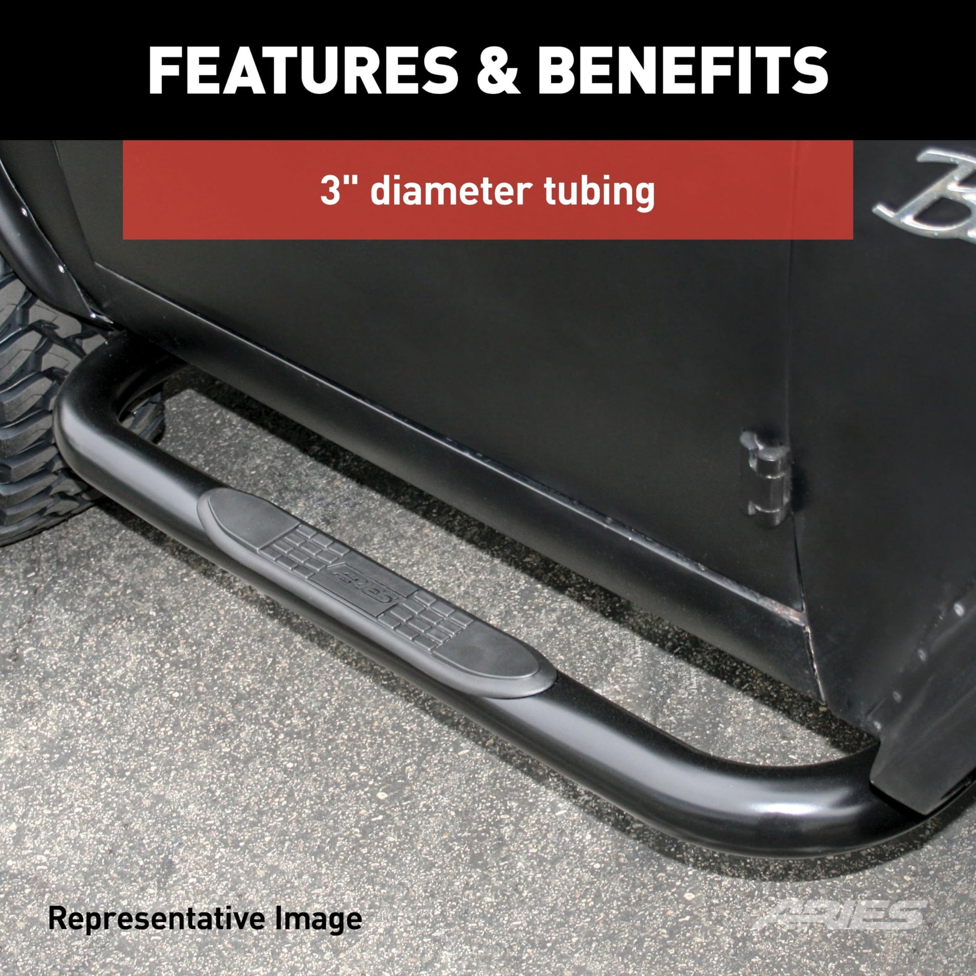 3-Inch Round Black Steel ARIES Nerf Bars, No-Drill, Fits Select Jeep Wrangler TJ