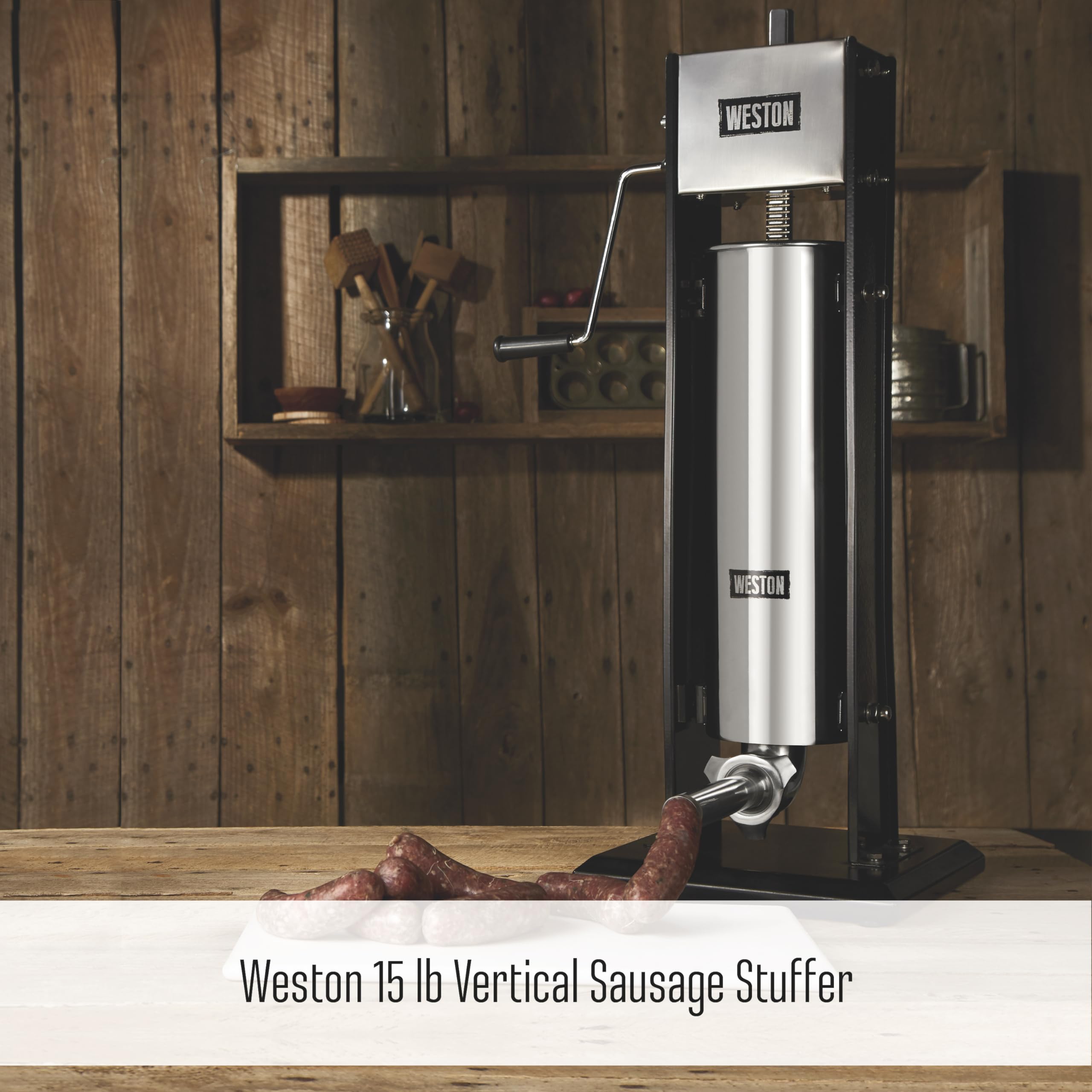 Stainless Steel Weston Vertical Sausage Stuffer, Includes Funnels, 15 lbs Capacity, Silver (86-1501-W)