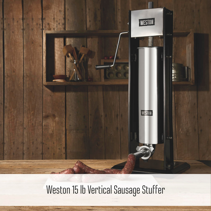 Stainless Steel Weston Vertical Sausage Stuffer, Includes Funnels, 15 lbs Capacity, Silver (86-1501-W)