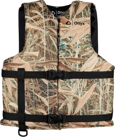 General Purpose Onyx Coast Guard Approved Boating Life Jacket Universal, Marsh Camo
