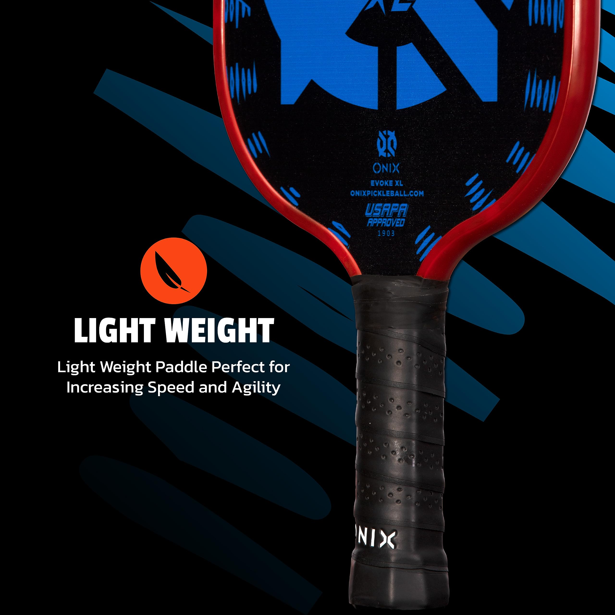 Evoke XL Onix Graphite Pickleball Paddle Features Polypropylene Core, Graphite Face, and Oversized Shape, Blue