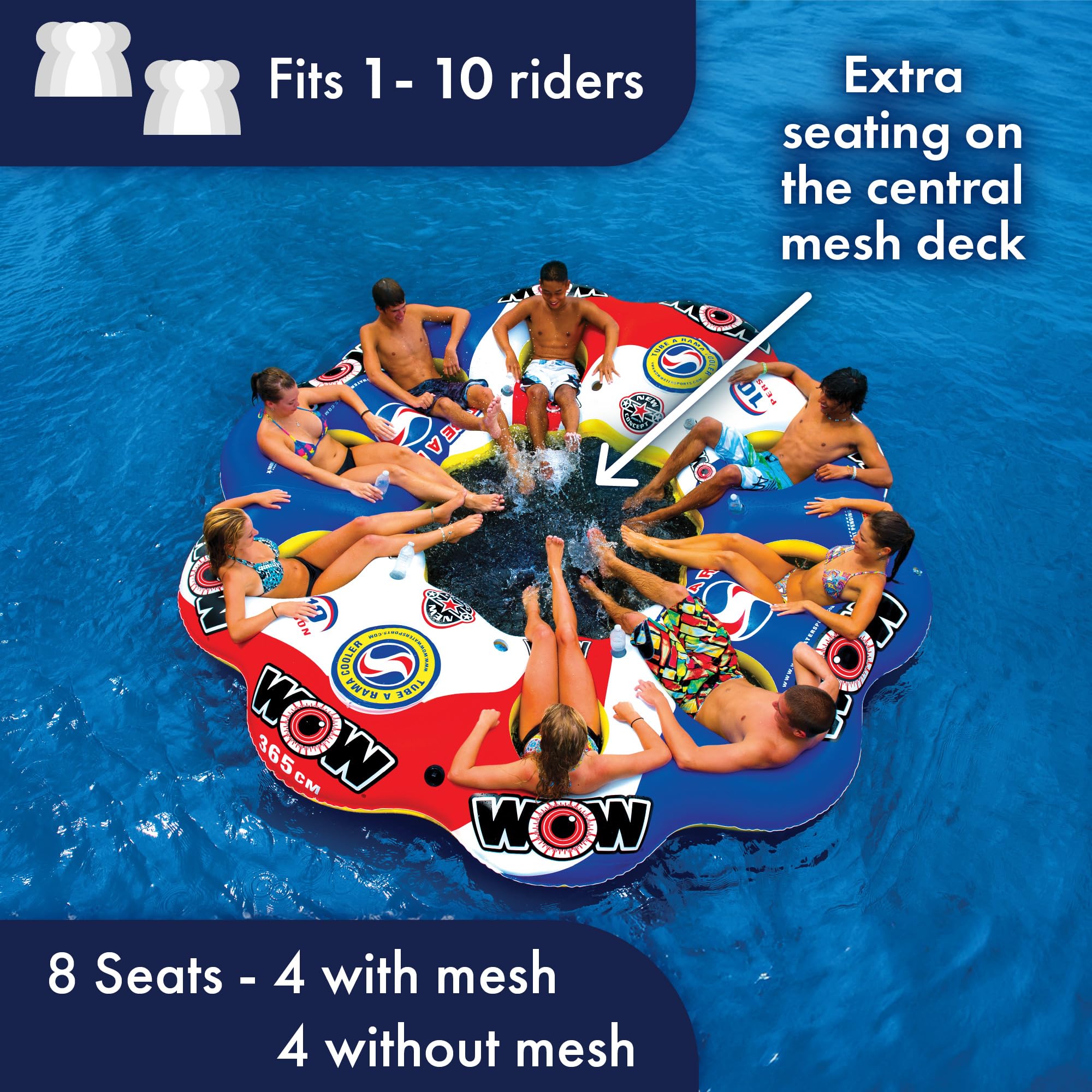 WOW Sports - Inflatable Floating Island Tube A Rama For Up To 10 people - Water Raft Tube For Adults