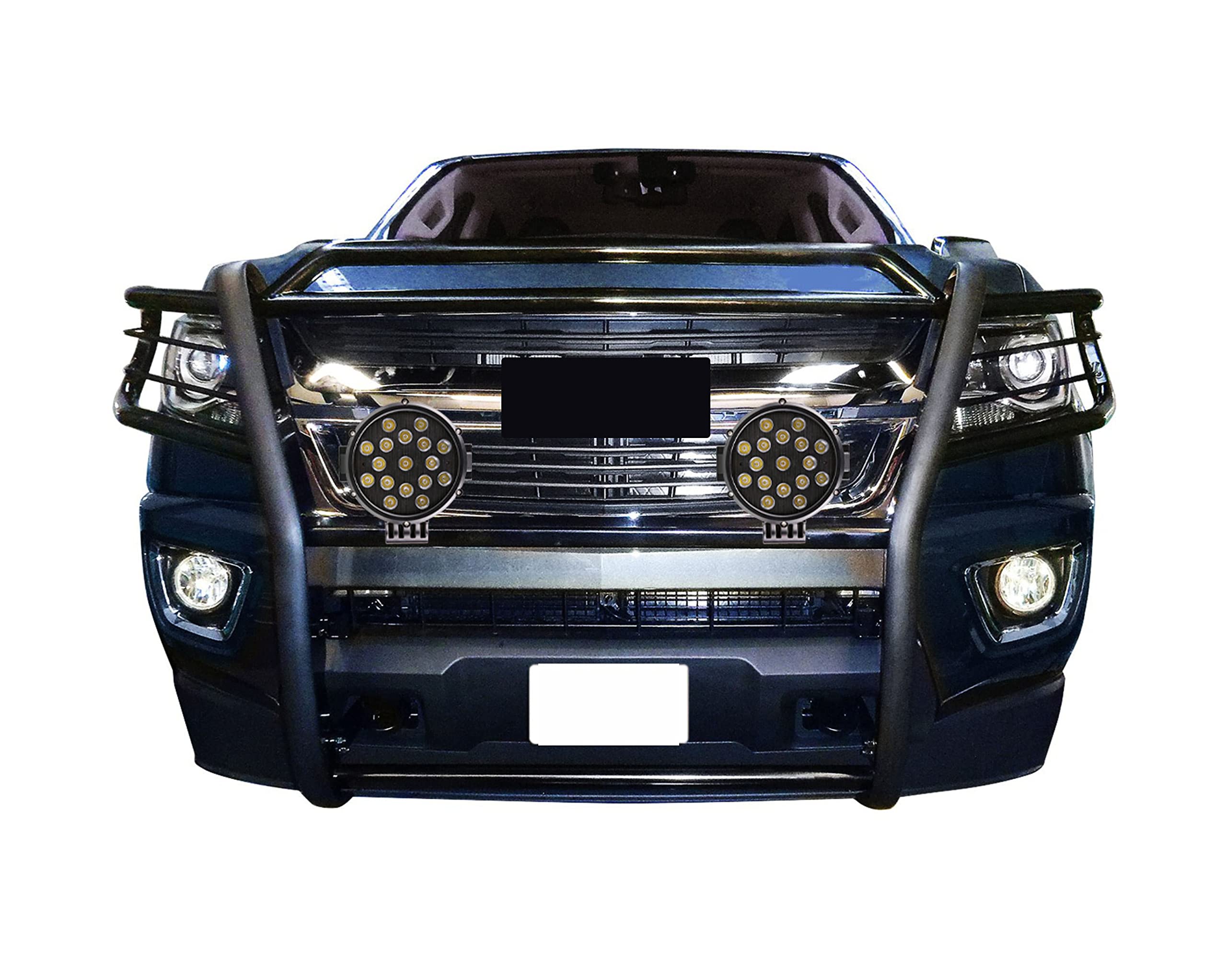 Grille Brush Black Horse Bumper Guard Modular Black Come with Pair of 7.0" Dia.LED Lights with Black Trim Rings Compatible with 2015-2022 Colorado/Canyon(Excludes ZR2 submodel)-17GC15MA-PLB