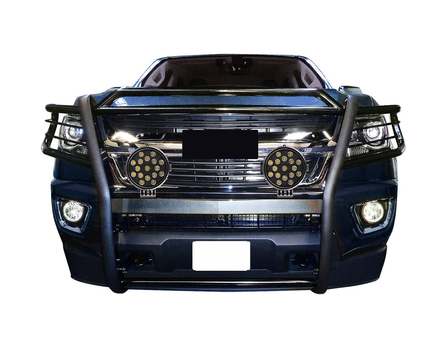 Grille Brush Black Horse Bumper Guard Modular Black Come with Pair of 7.0" Dia.LED Lights with Black Trim Rings Compatible with 2015-2022 Colorado/Canyon(Excludes ZR2 submodel)-17GC15MA-PLB
